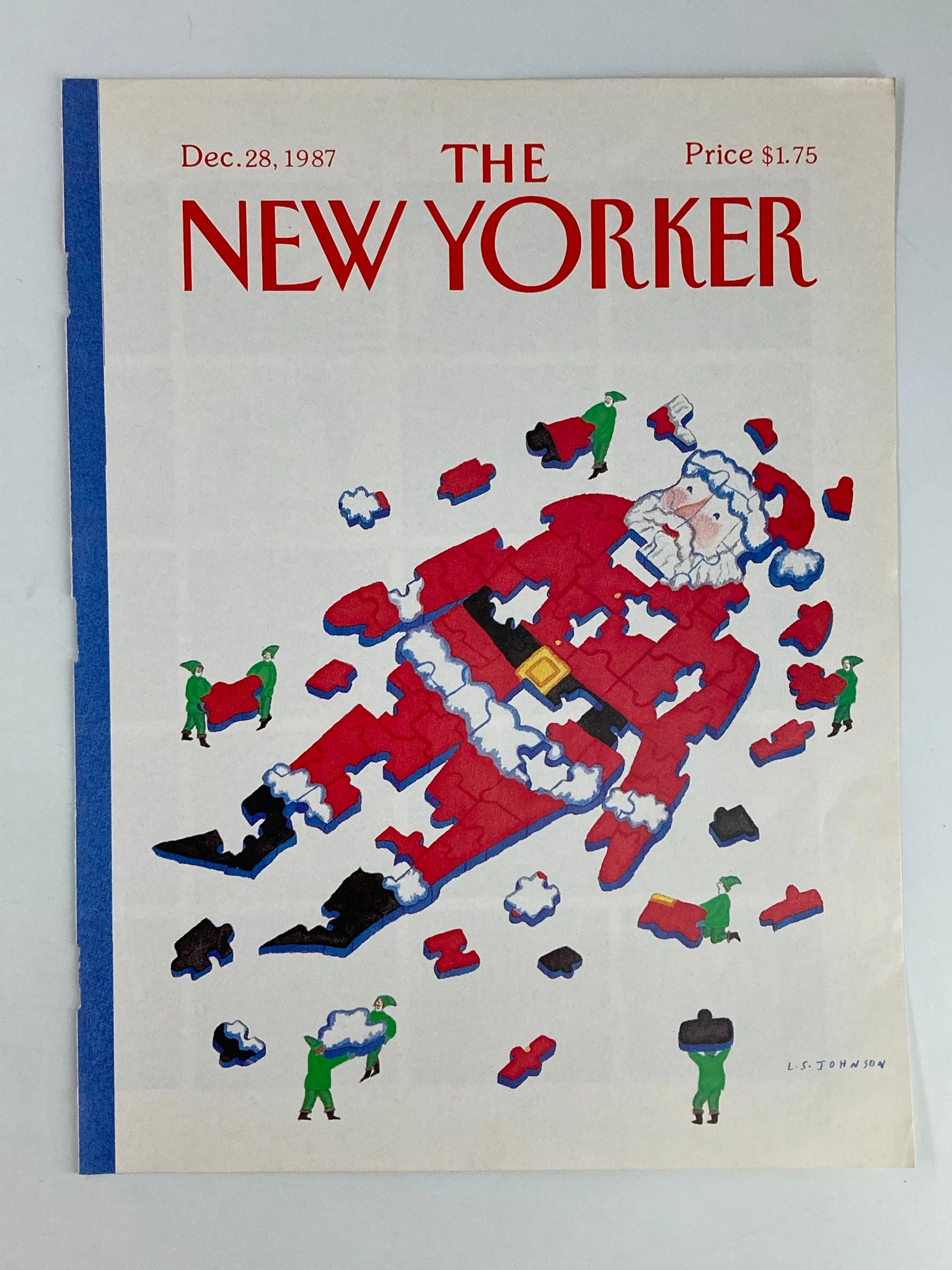 COVER ONLY The New Yorker December 28 1987 Santa Claus Puzzle by Elves Johnson