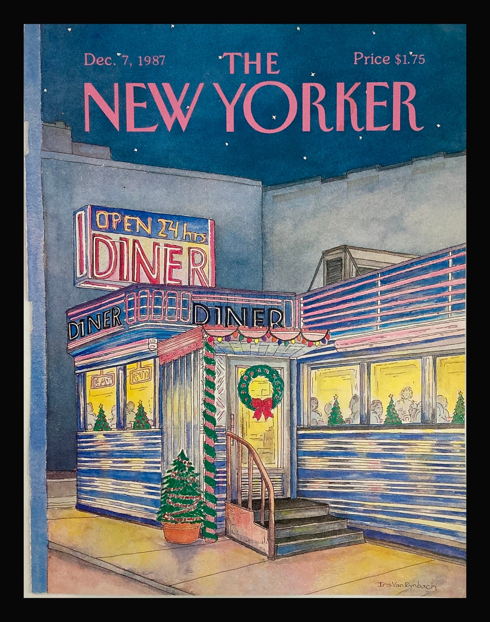 COVER ONLY The New Yorker December 7 1987 Open 24 Hrs Diner by Iris Van Rybach