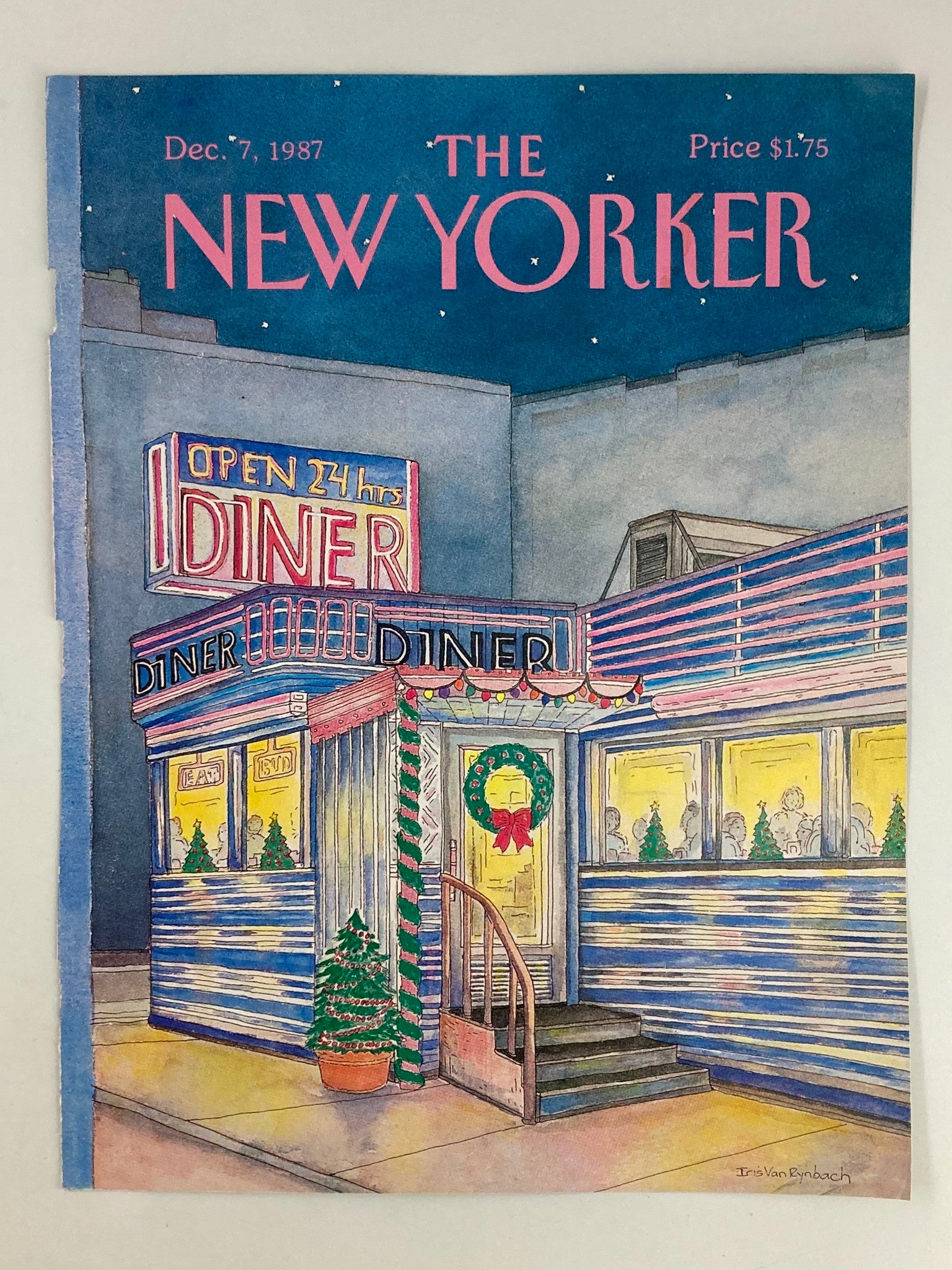 COVER ONLY The New Yorker December 7 1987 Open 24 Hrs Diner by Iris Van Rybach