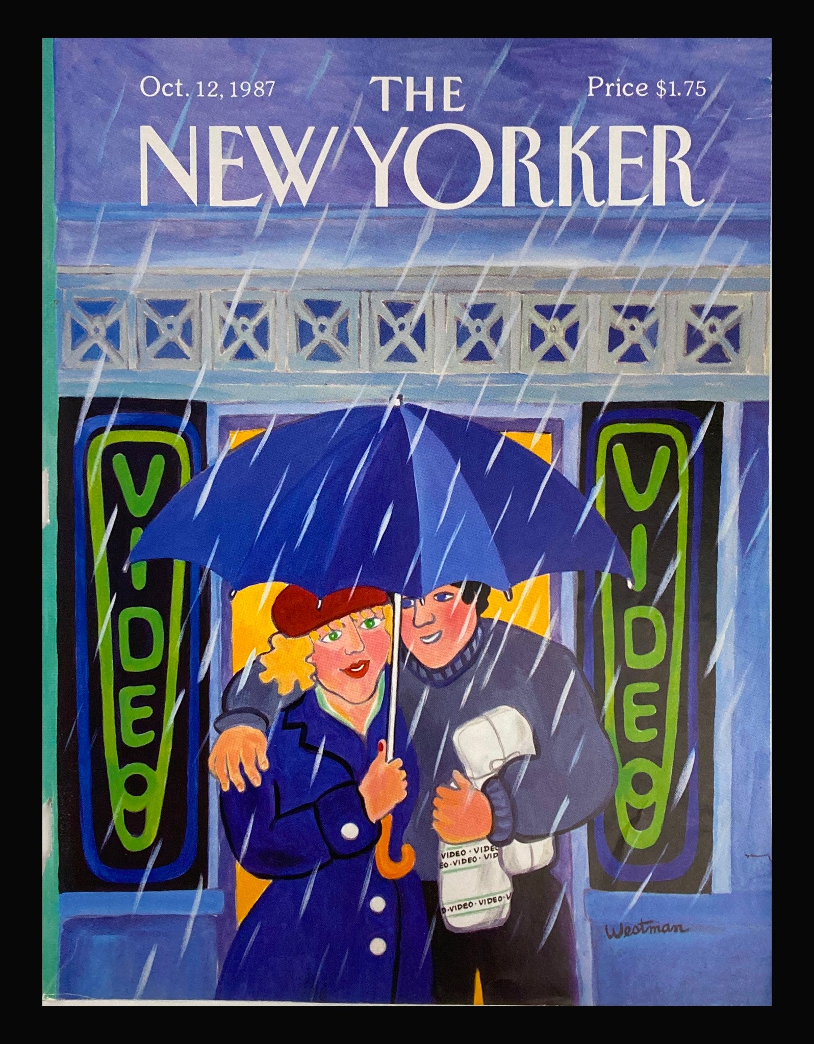 COVER ONLY The New Yorker October 12 1987 Couple in the Rain by Barbara Westman