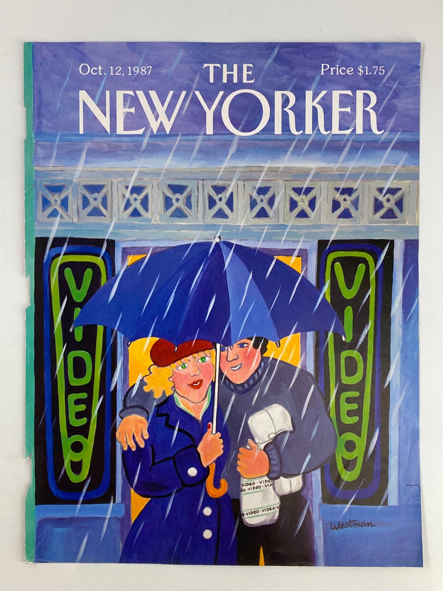 COVER ONLY The New Yorker October 12 1987 Couple in the Rain by Barbara Westman