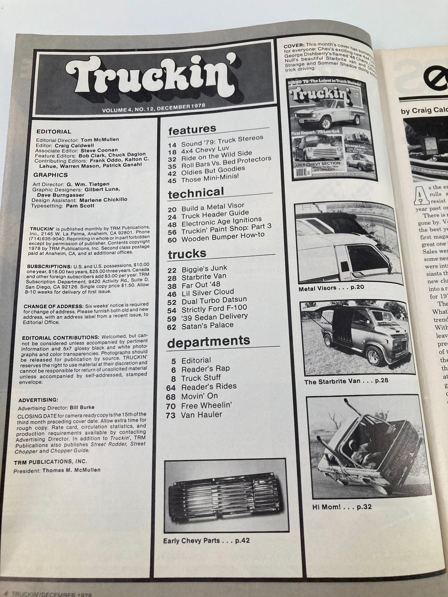 VTG Truckin Magazine December 1978 Roll Bars vs Bed Protectors Test No Label