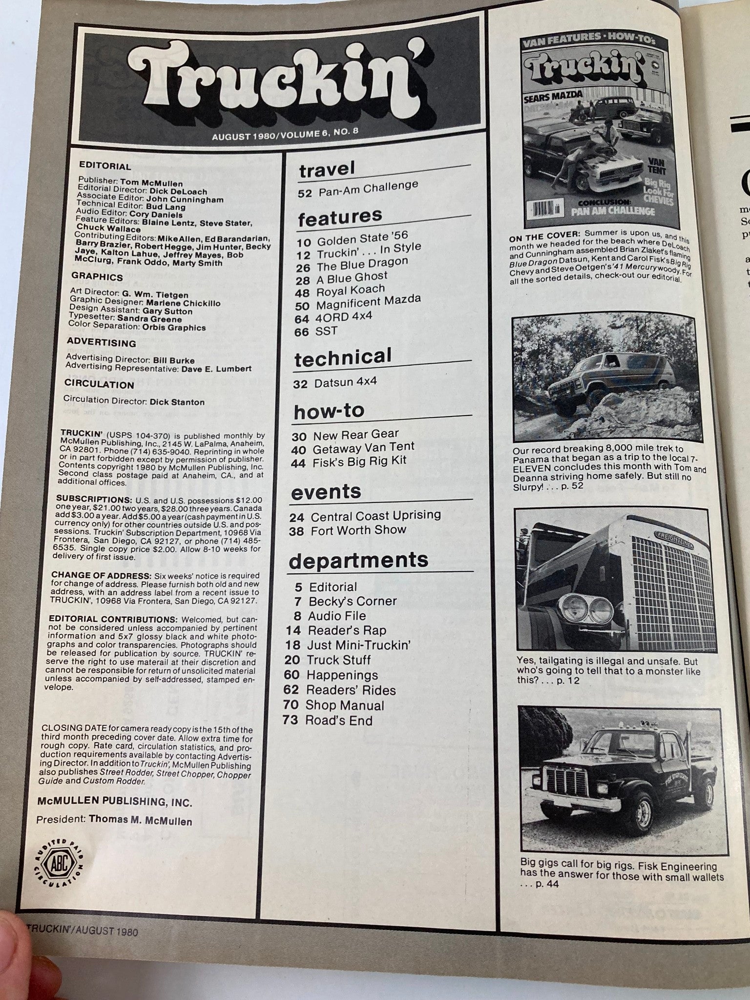 VTG Truckin Magazine August 1980 Brian Zlaket's Blue Dragon Datsun No Label