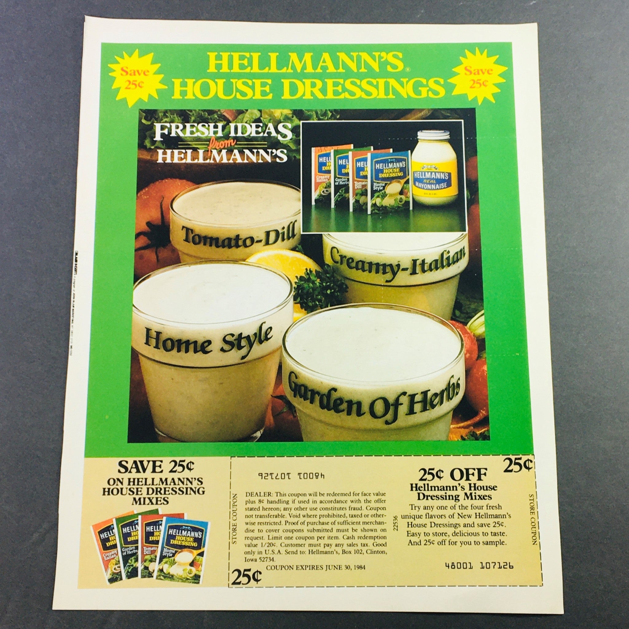 VTG Retro 1984 Hellman's House Dressings Mixes & Butcher Milk Bones Ad Coupon