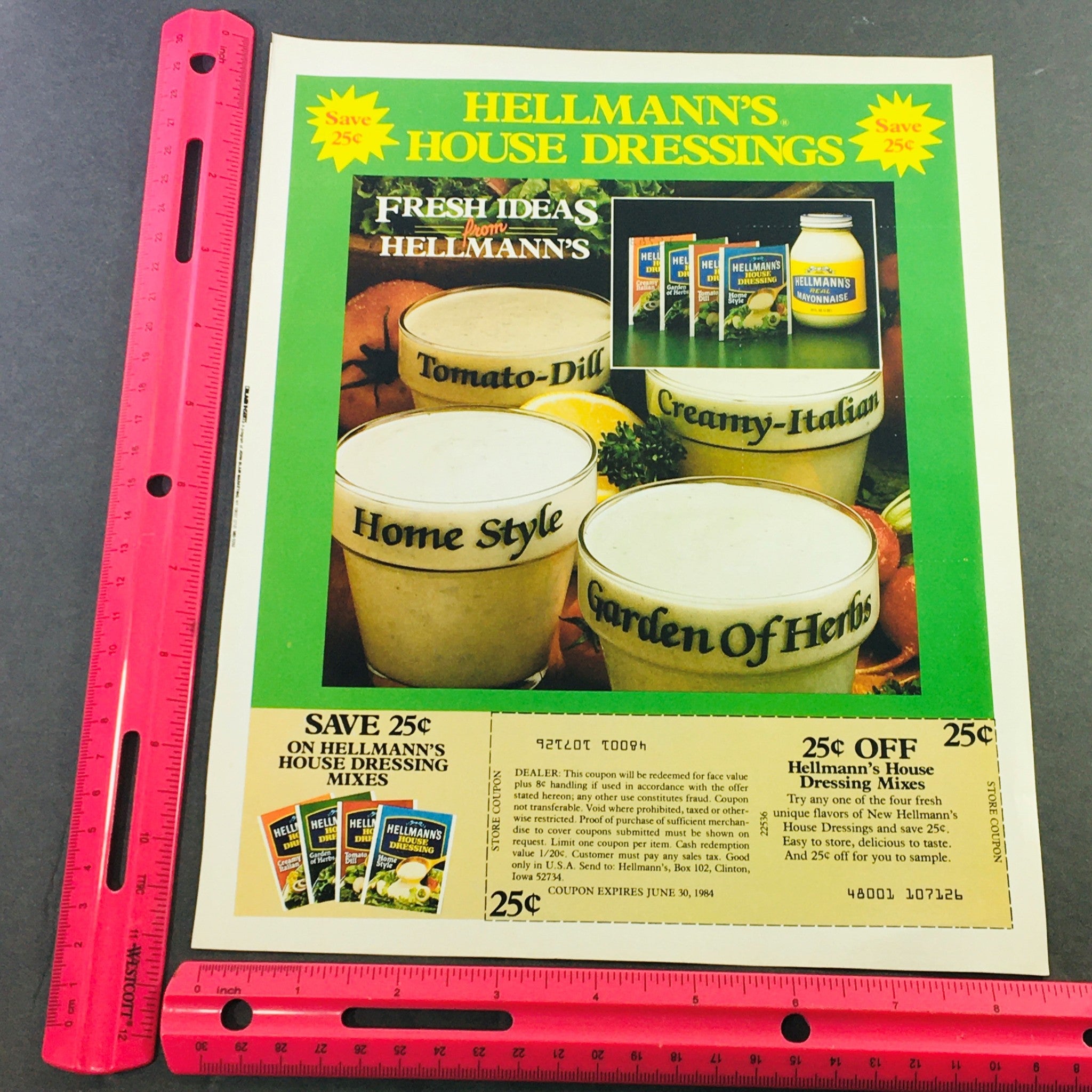 VTG Retro 1984 Hellman's House Dressings Mixes & Butcher Milk Bones Ad Coupon