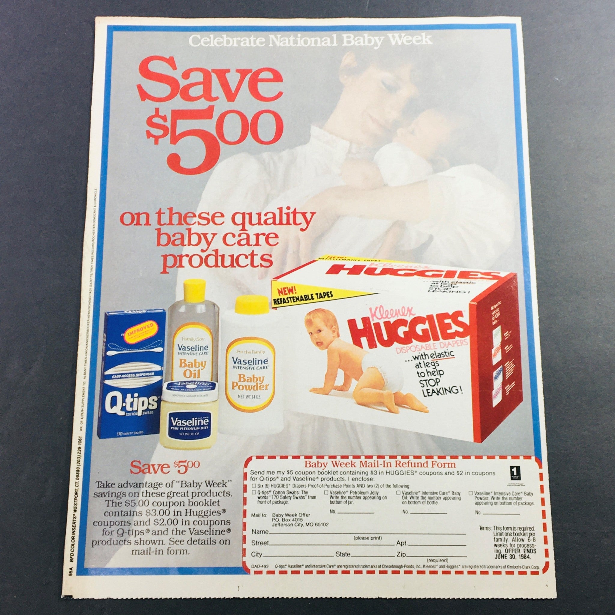 VTG Retro 1984 Kleenex Huggies Disposable Diapers National Baby Week Ad Coupon