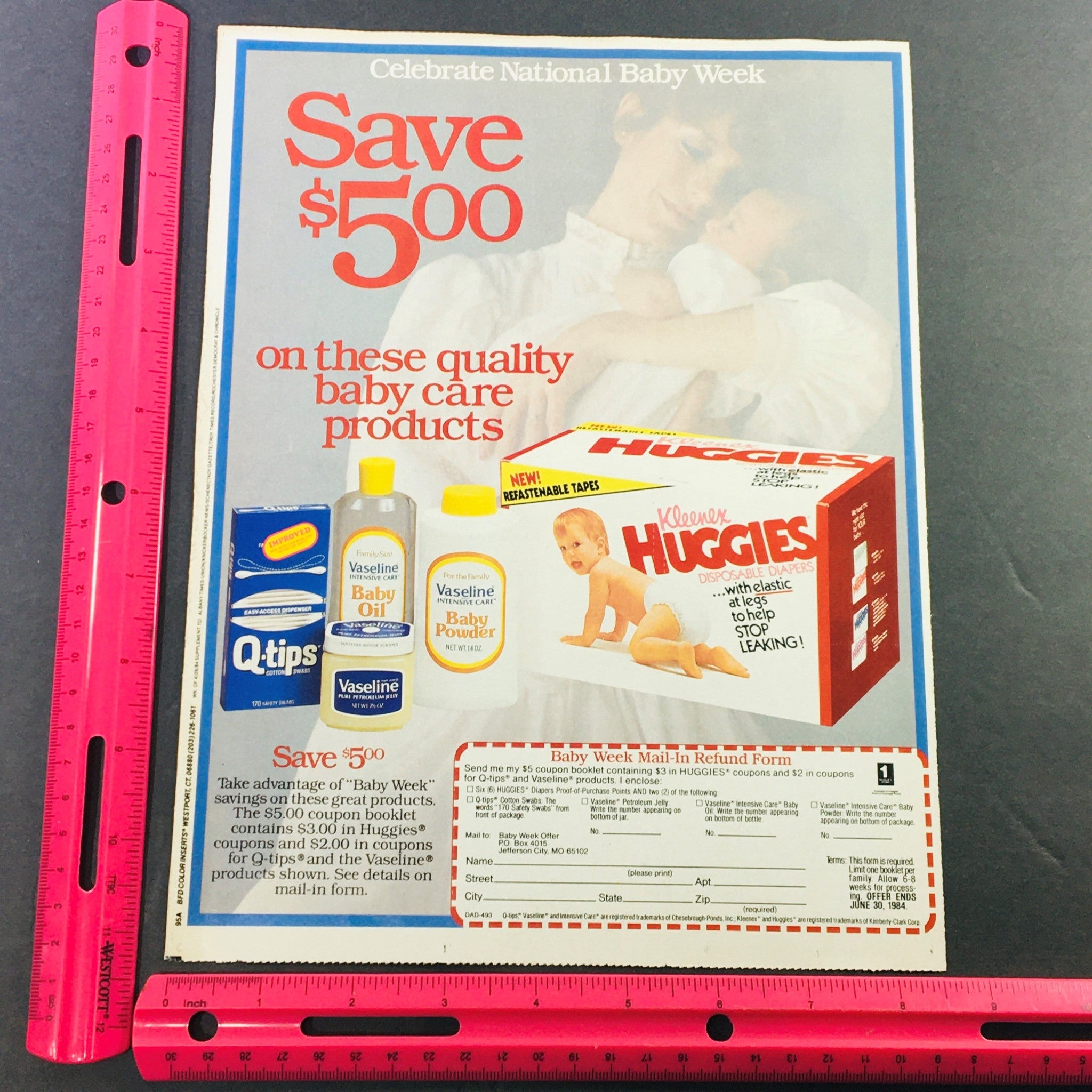 VTG Retro 1984 Kleenex Huggies Disposable Diapers National Baby Week Ad Coupon