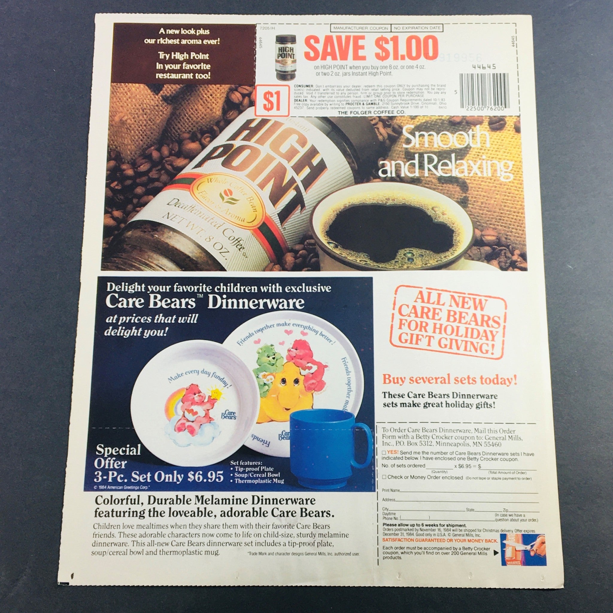 VTG Retro 1985 Steak-umm Giveaway Sweepstakes & We Care Bear Bowl Ad Coupon