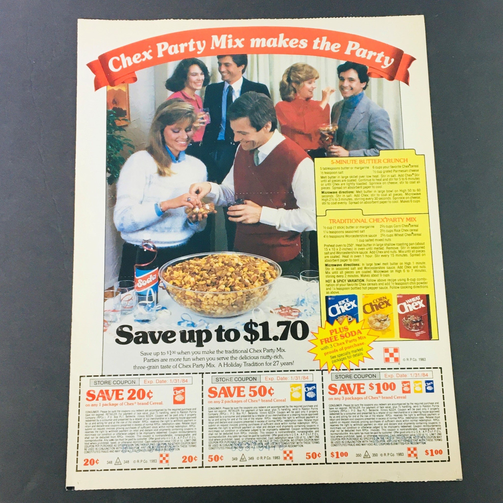 VTG Retro 1984 Chex Party Mix Cereal & Rice-A-Roni Gourmet Treats Ad Coupon