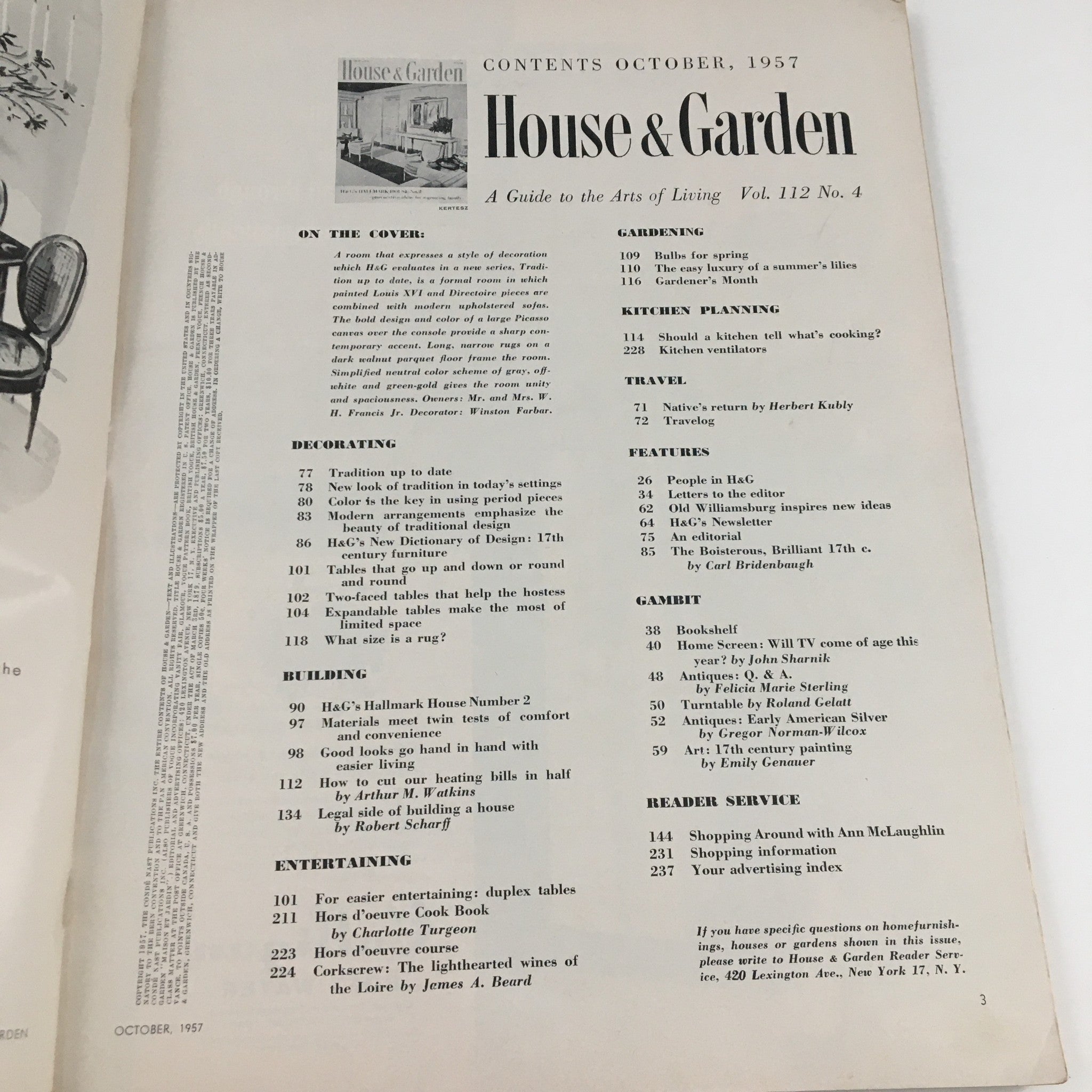 House & Garden Magazine October 1957 H&G Evaluates In A New Series No Label