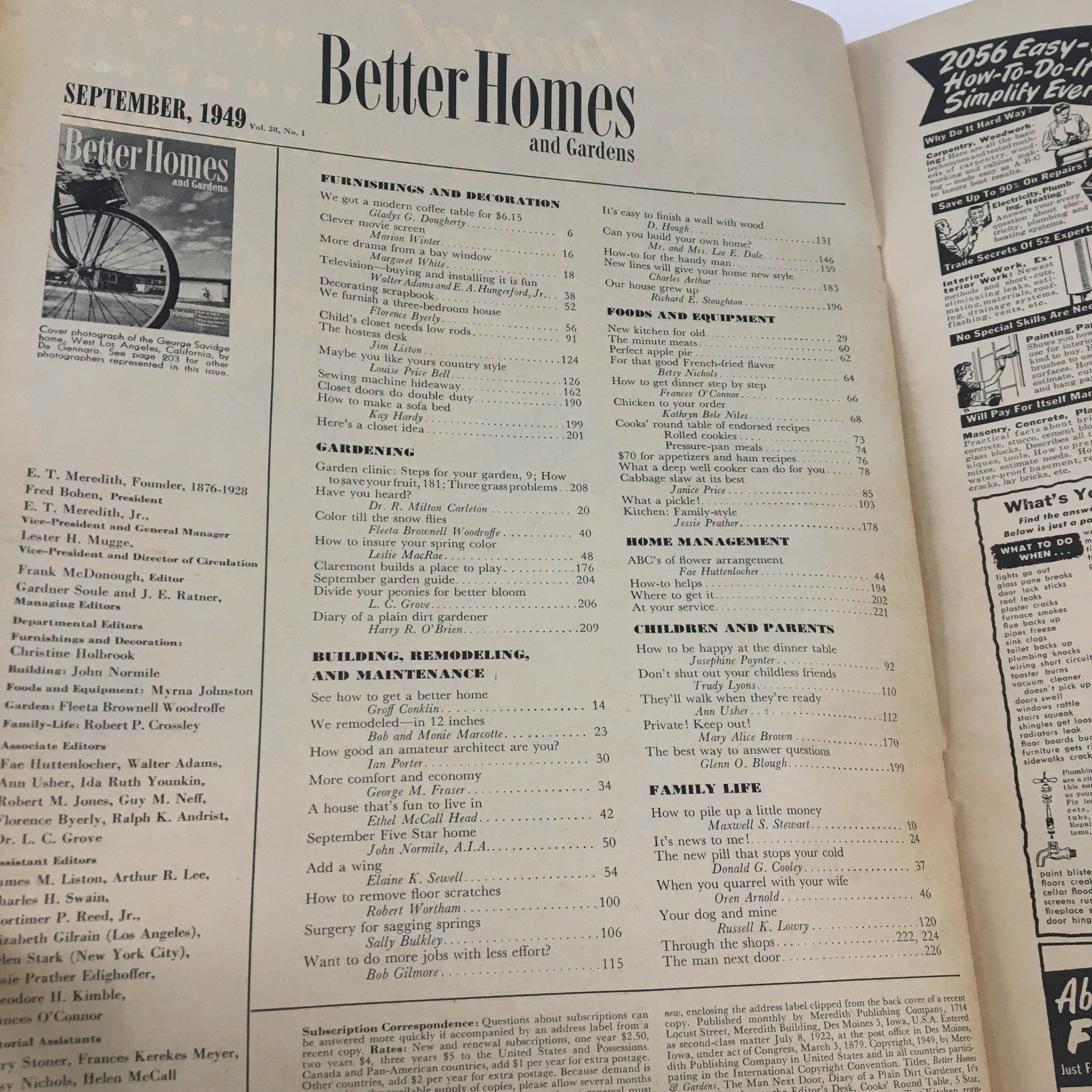 Better Homes & Gardens September 1949 The George Savidge Home West L.A. No Label