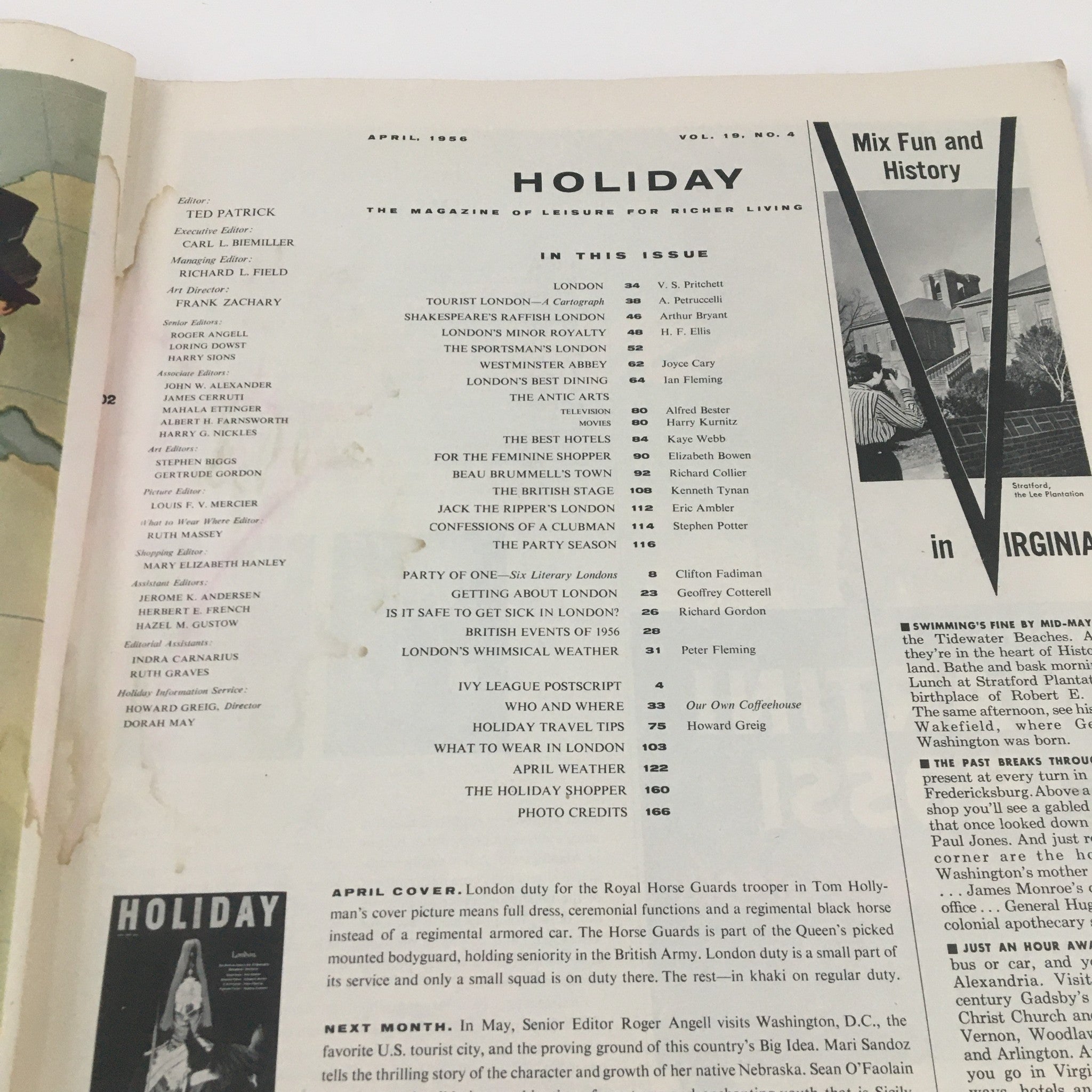 Holiday Magazine April 1956 William Shakespeare's Raffish London No Label