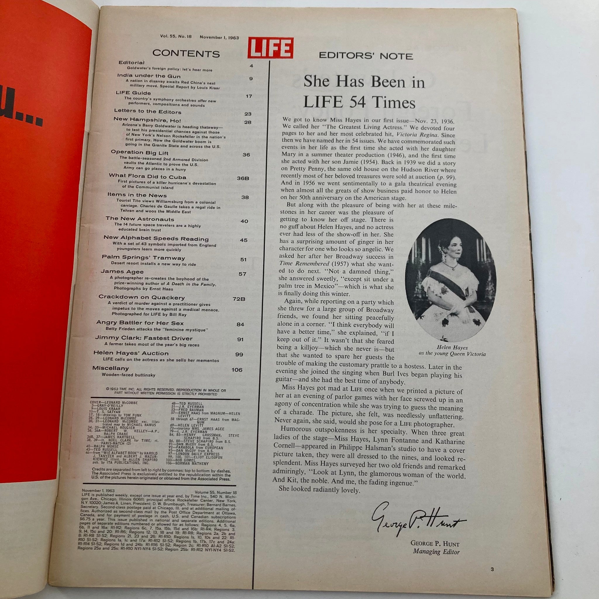 RES* VTG Life Magazine November 1 1963 Vol 55 No. 18 Senator Goldwater and Sunny