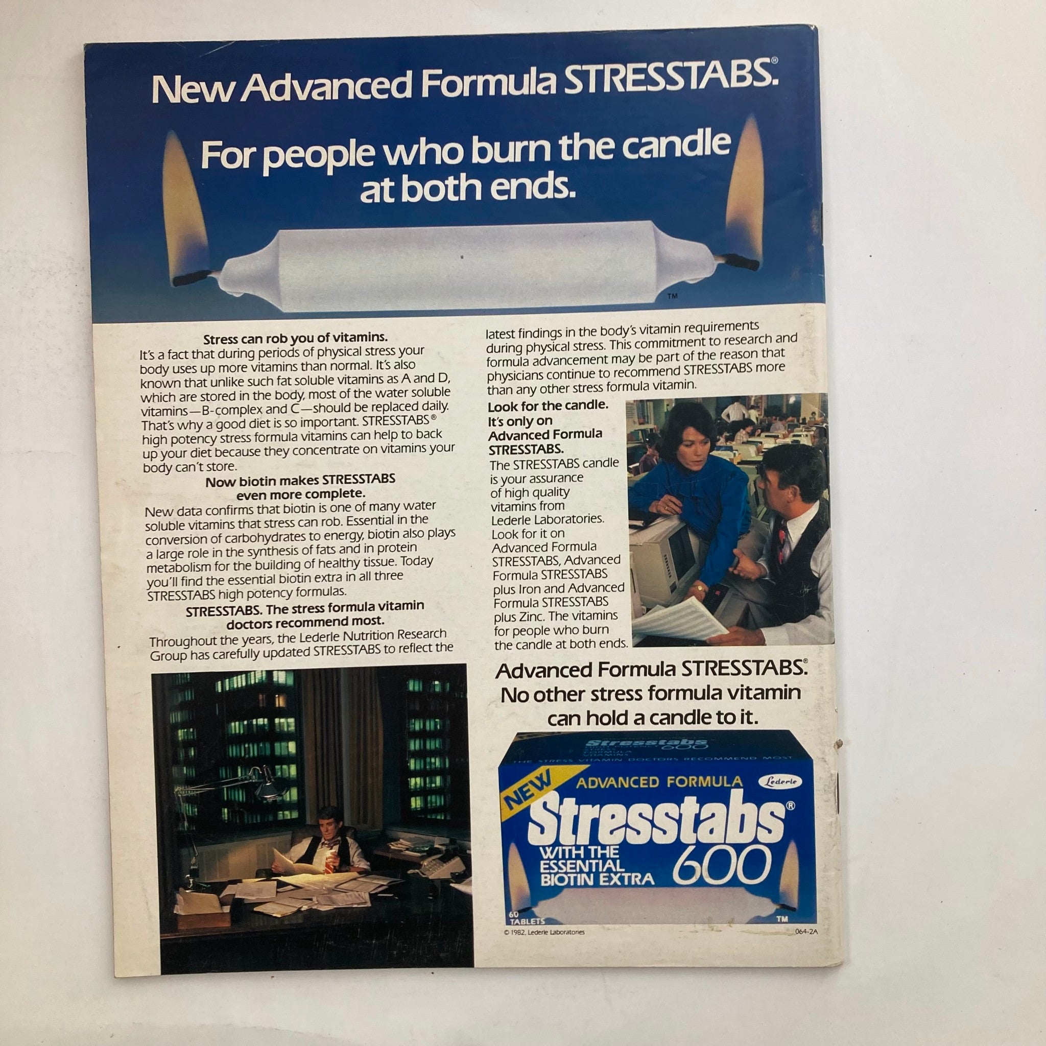 Advertisement for Advanced Formula STRESSTABS from VTG Life Magazine August 1982 Vol 5 No. 8 highlighting health benefits and vitamin information.