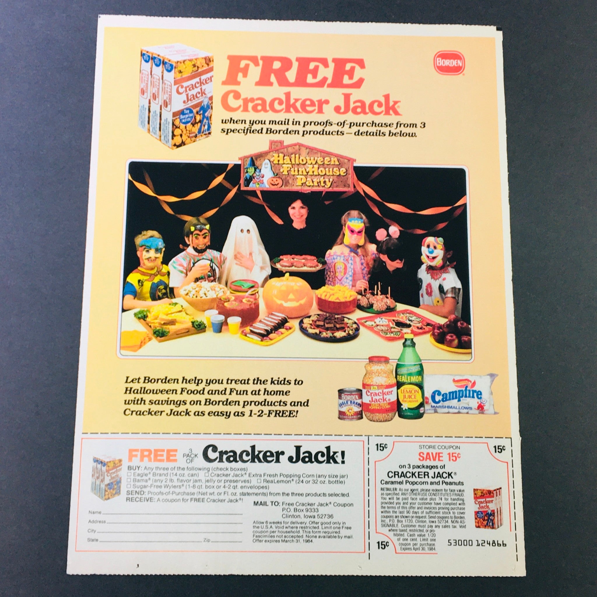 VTG Retro 1984 Halloween Candy Cracker Jack Caramel Popcorn & Peanuts Ad Coupon