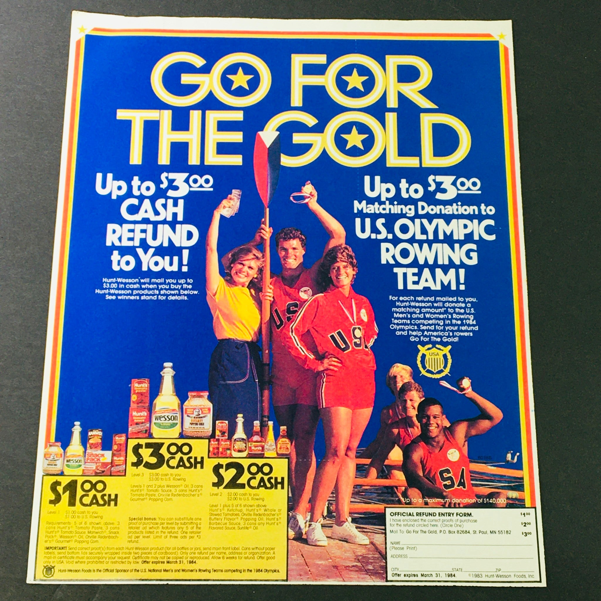 VTG Retro 1984 Hunt-Wesson Foods U.S. Olympic Rowing Team Sponsor Ad Coupon