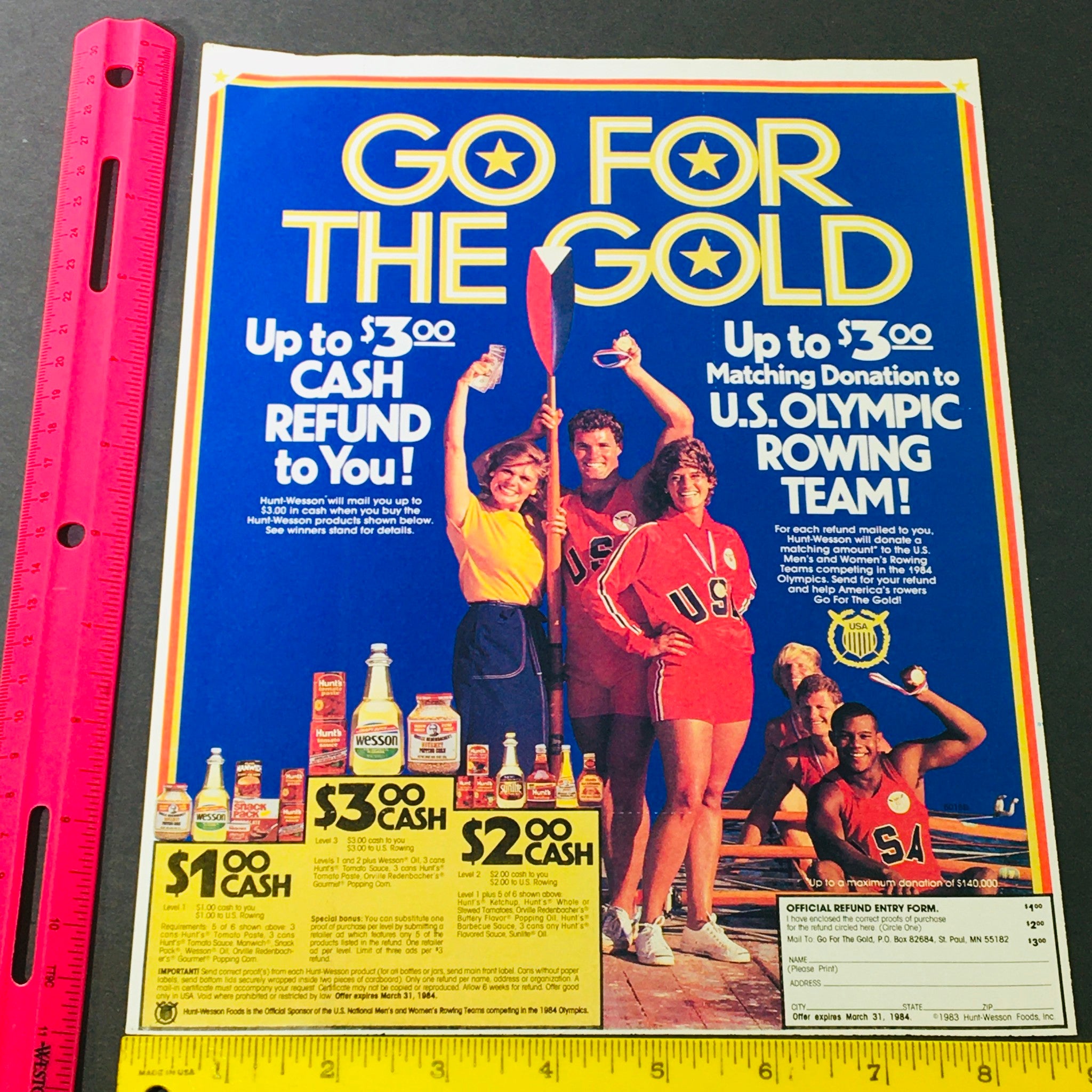 VTG Retro 1984 Hunt-Wesson Foods U.S. Olympic Rowing Team Sponsor Ad Coupon