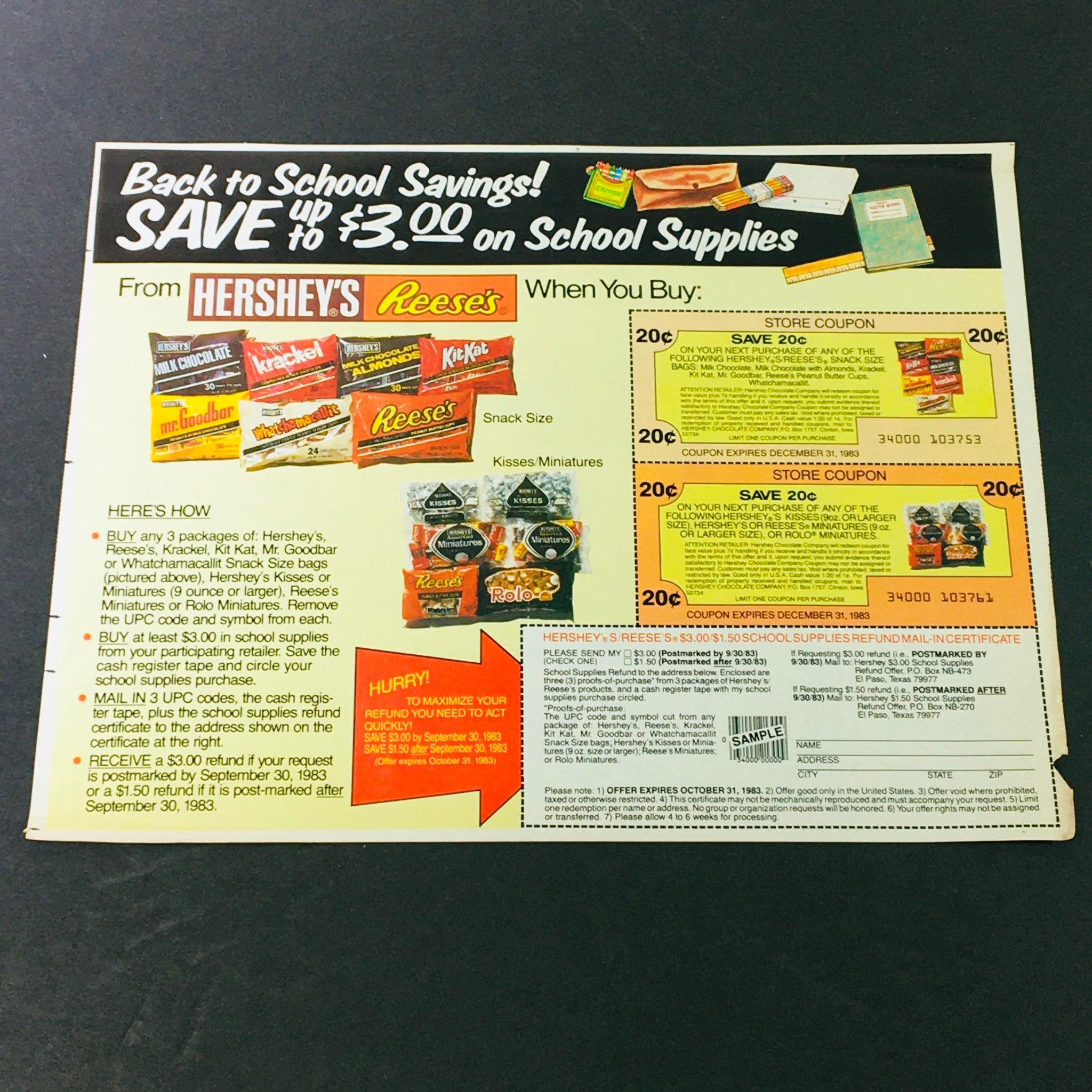 VTG Retro 1983 Glad Back to School Money-Back Offer Sandwich Bags Ad Coupon