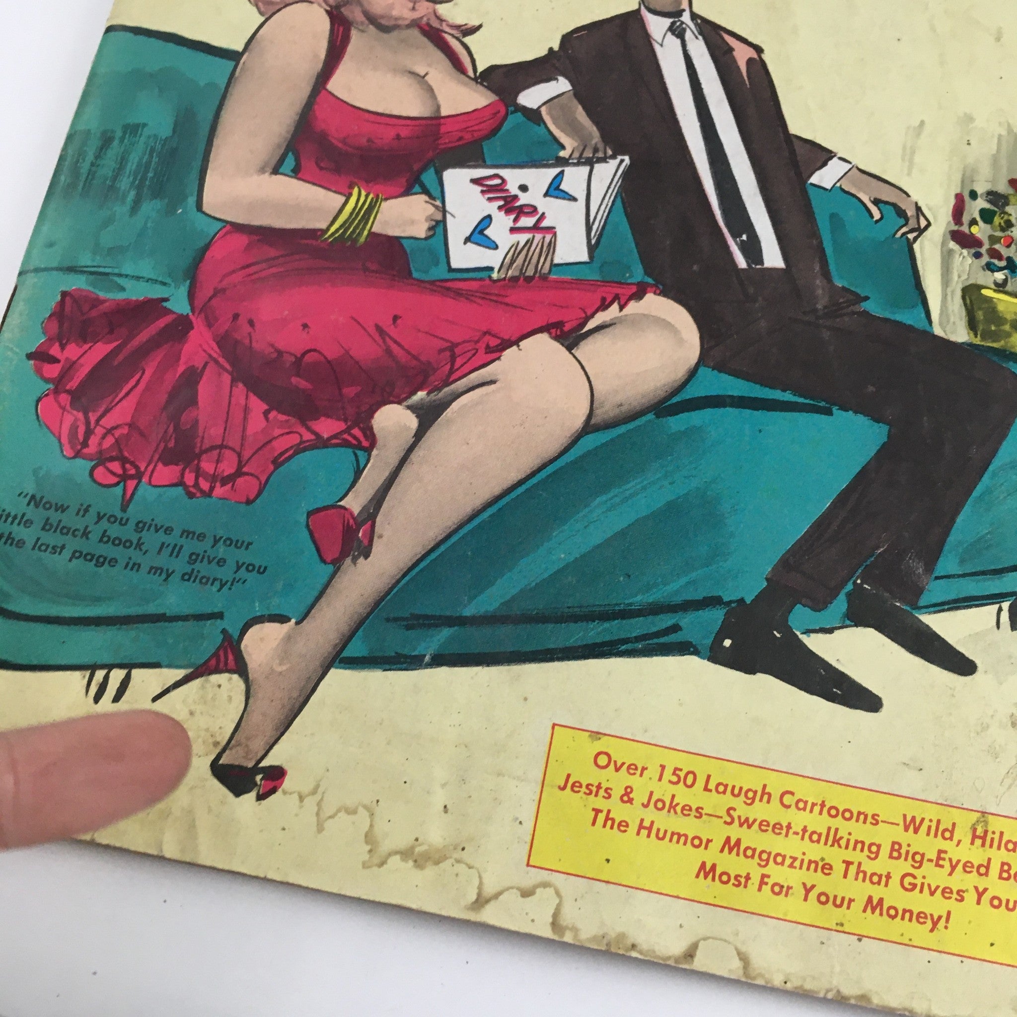 Close-up of the cover of Popular Cartoons January 1968, highlighting the character Melody Lee and the playful text, 'Now if you give me your little black book, I'll give you the last page in my diary!'