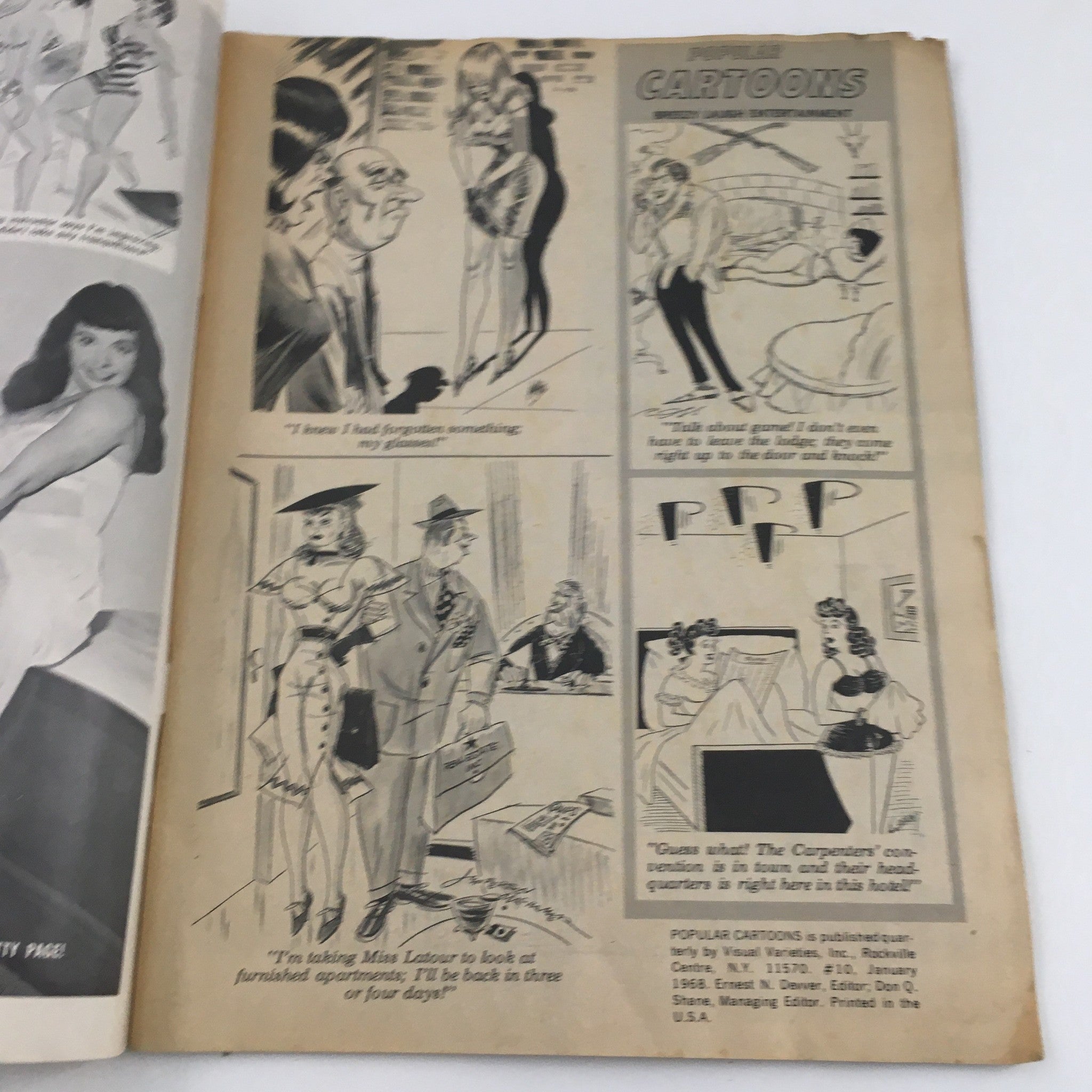 Interior page of Popular Cartoons January 1968 showcasing cartoons featuring Dawn Richards and Melody Lee, with humorous visuals and engaging dialogue.