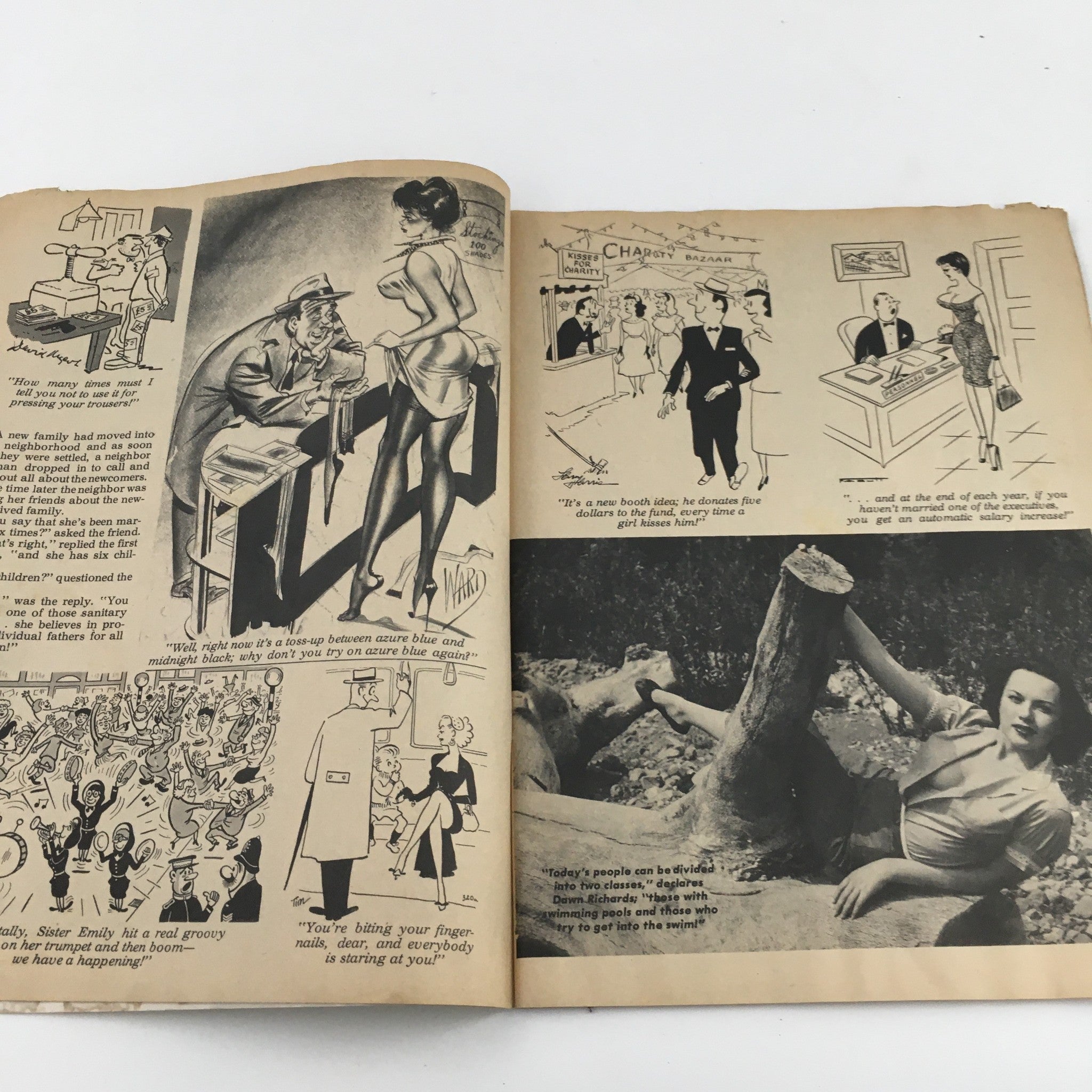 Interior page of Popular Cartoons January 1968 displaying a mix of cartoon art and commentary on societal themes, highlighting the artwork of the era.