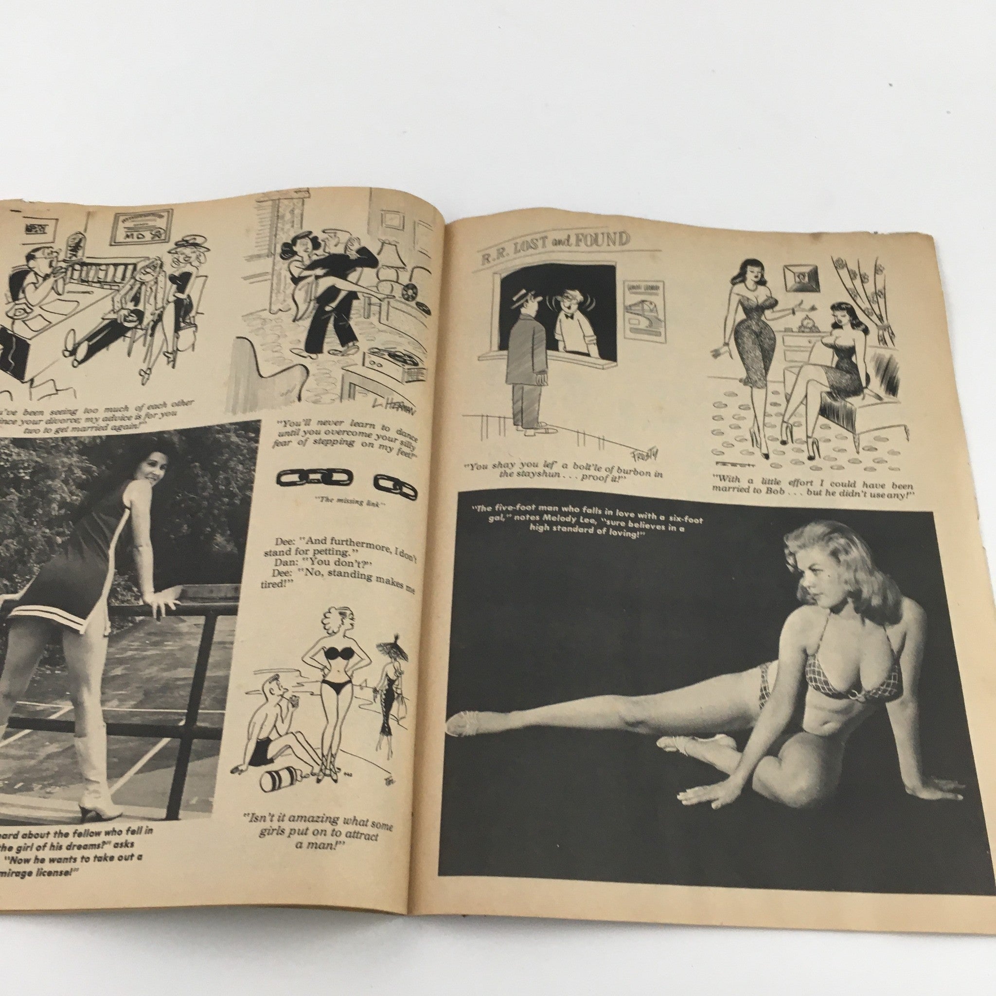 Interior illustration from Popular Cartoons January 1968 featuring vintage comic humor and illustrations reflecting the style and culture of the late 1960s.