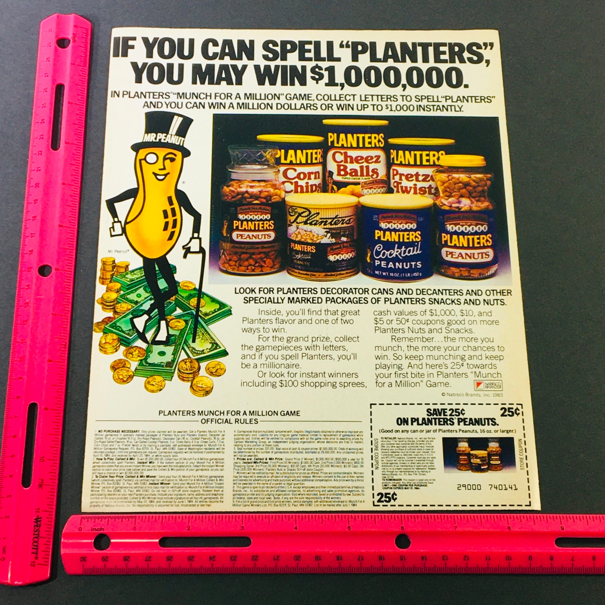 VTG Retro 1984 Collect Letters Spell "Planters" Peanuts Win $1,000,000 Ad Coupon