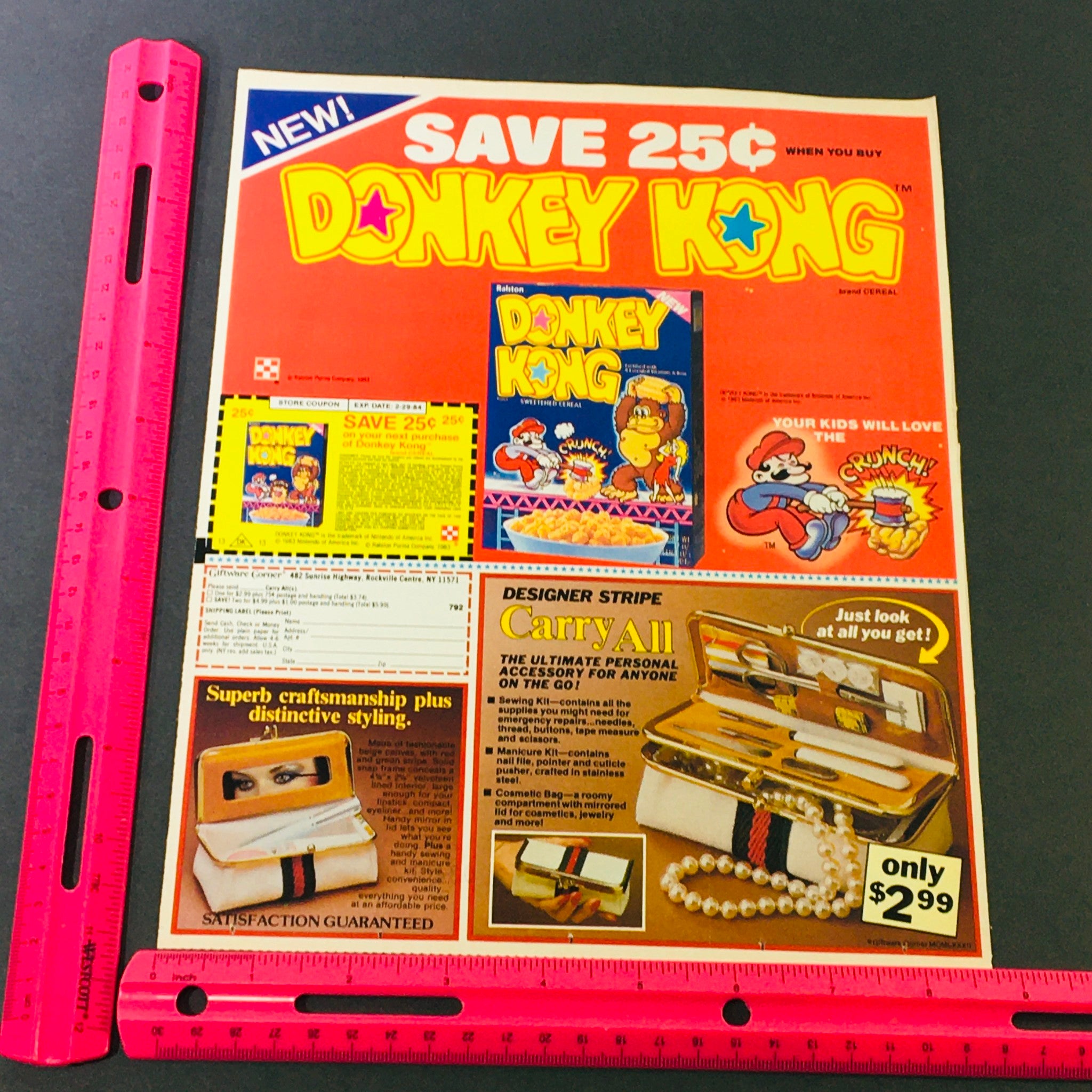 VTG Retro 1983 Donkey Kong & Super Mario Sweetened Cereal Crunch Ad Coupon