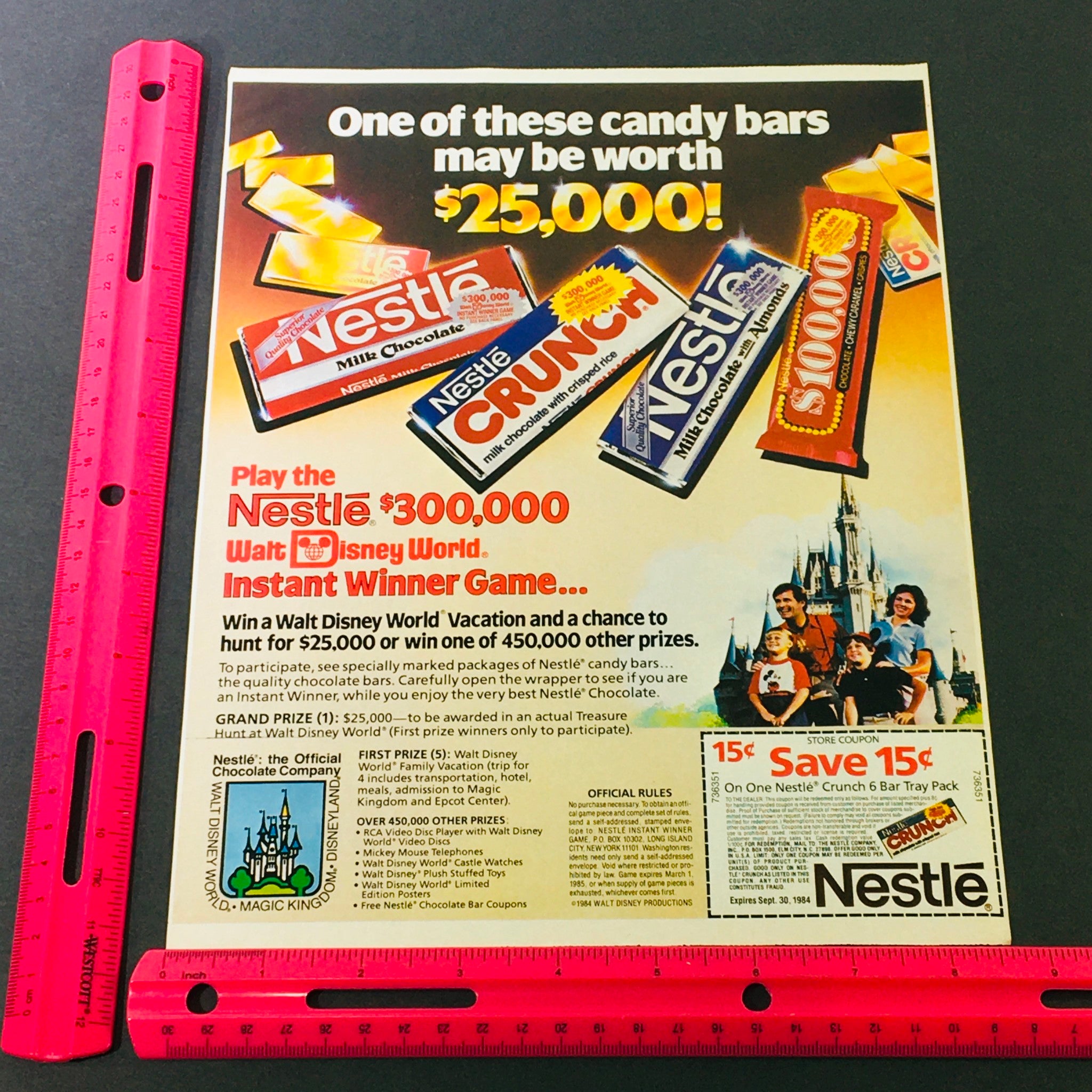 VTG Retro 1984 Nestle Crunch Chocolate Walt Disney World Winner Ad Coupon