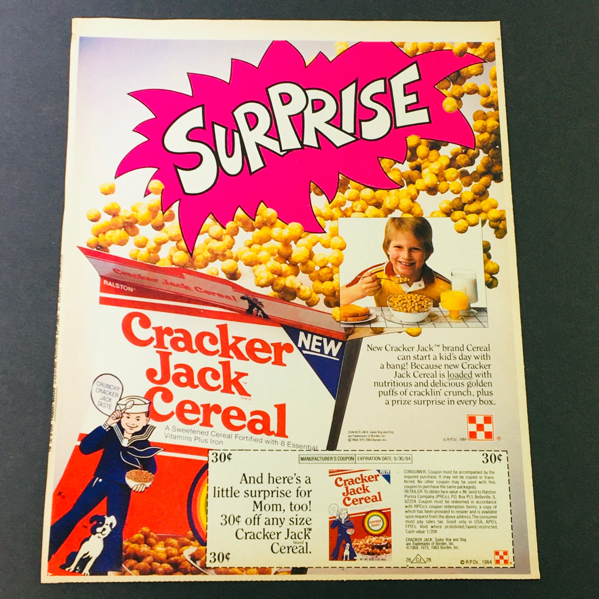 VTG Retro 1983 Cracker Jack Cereal & Capri 4-Pack Natural Juice Ad Coupon