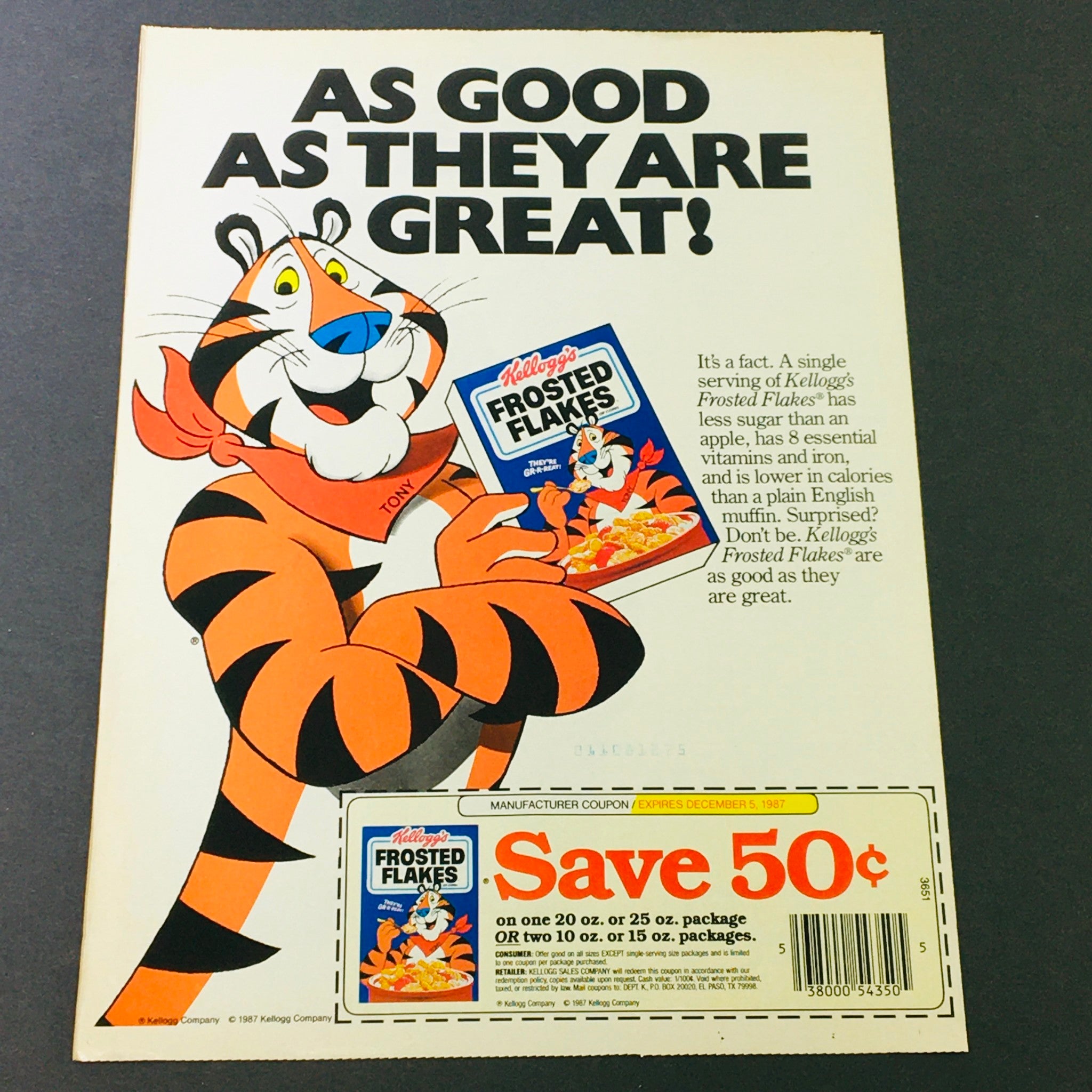 VTG Retro 1987 Kellogg's Frosted Flakes Tony Tiger & Denim Jackets Ad Coupon