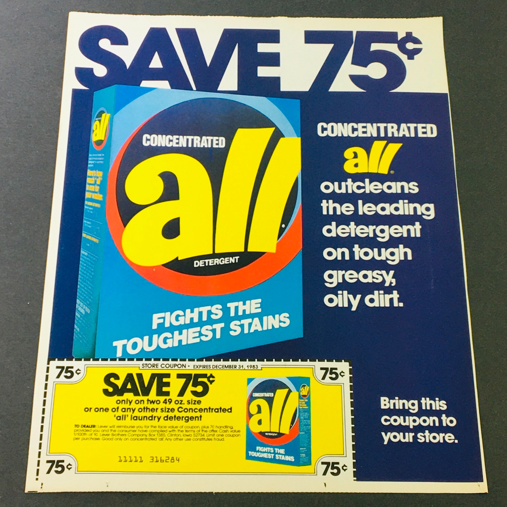 VTG Retro 1983 All Concentrated Detergent & Heath Toffee Ice Cream Bar Ad Coupon