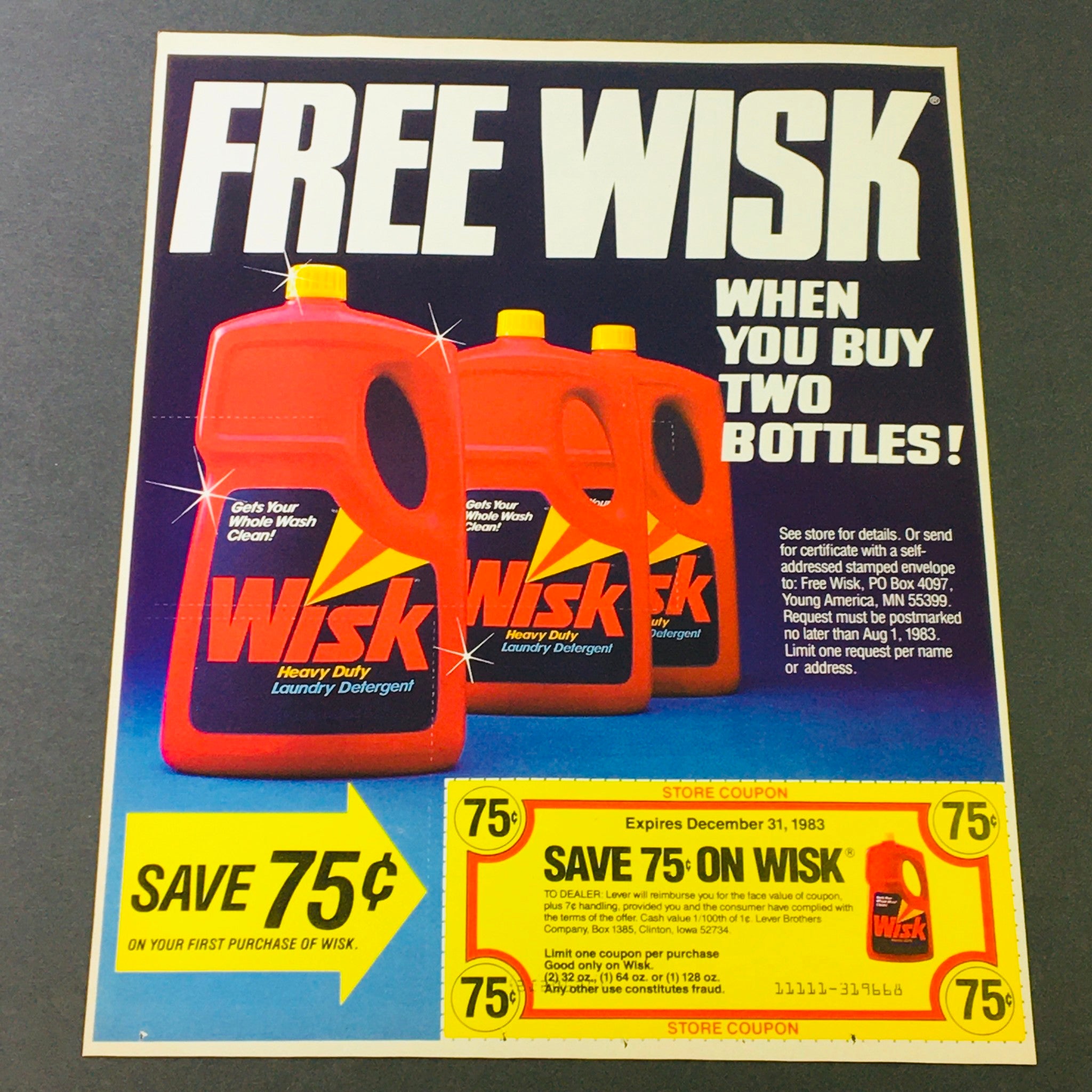 VTG Retro 1983 Wisk Laundry Detergent & O.B. Summer Design Sweepstakes Ad Coupon