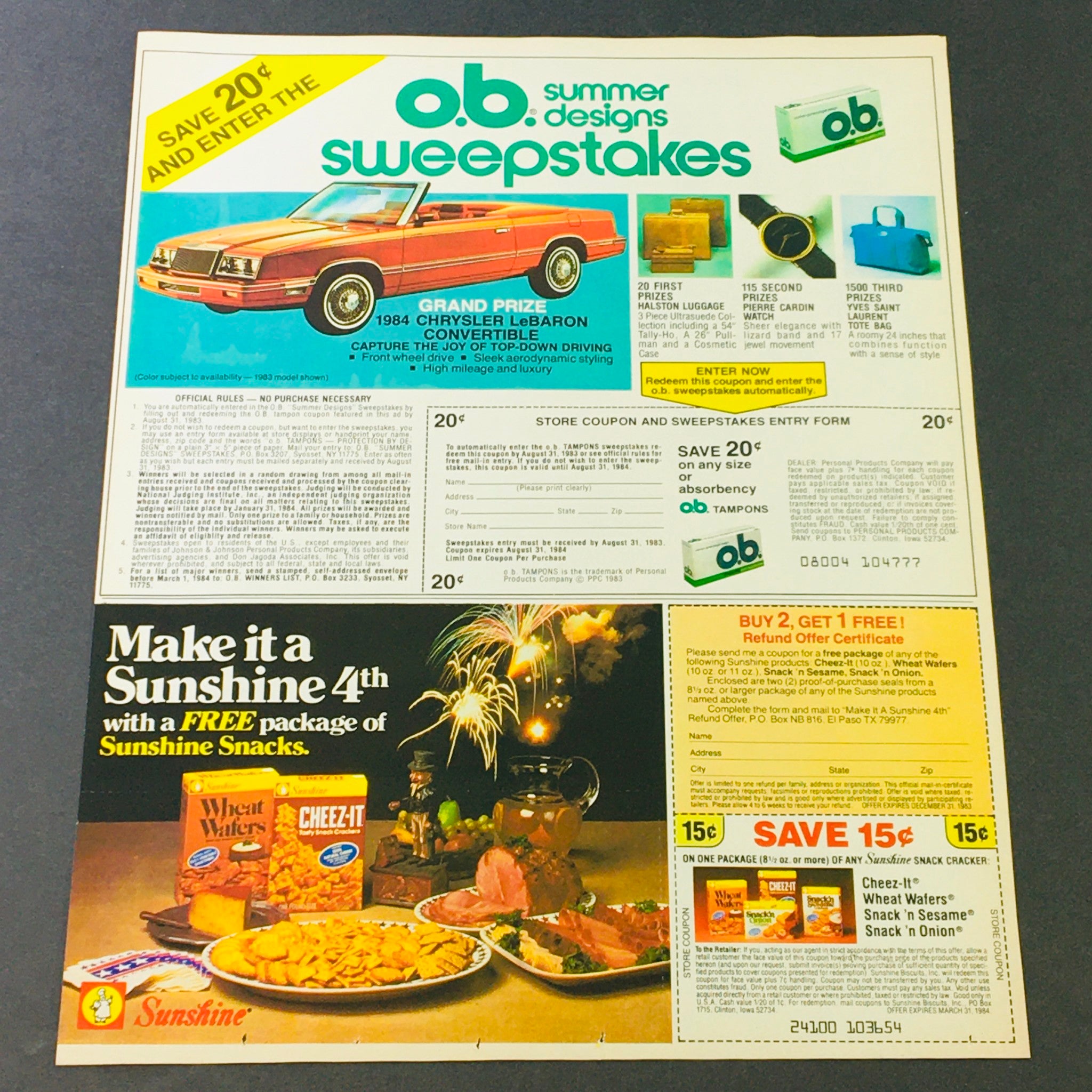 VTG Retro 1983 Wisk Laundry Detergent & O.B. Summer Design Sweepstakes Ad Coupon