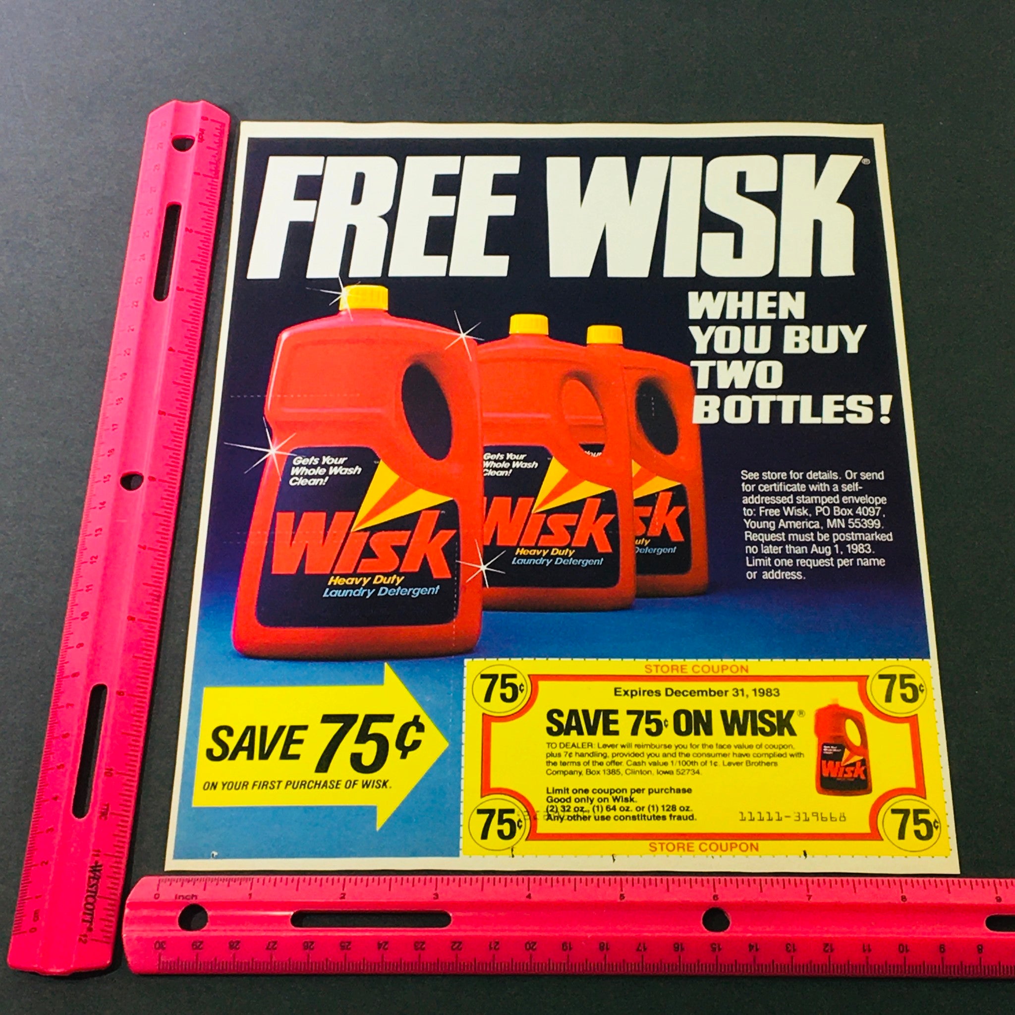 VTG Retro 1983 Wisk Laundry Detergent & O.B. Summer Design Sweepstakes Ad Coupon