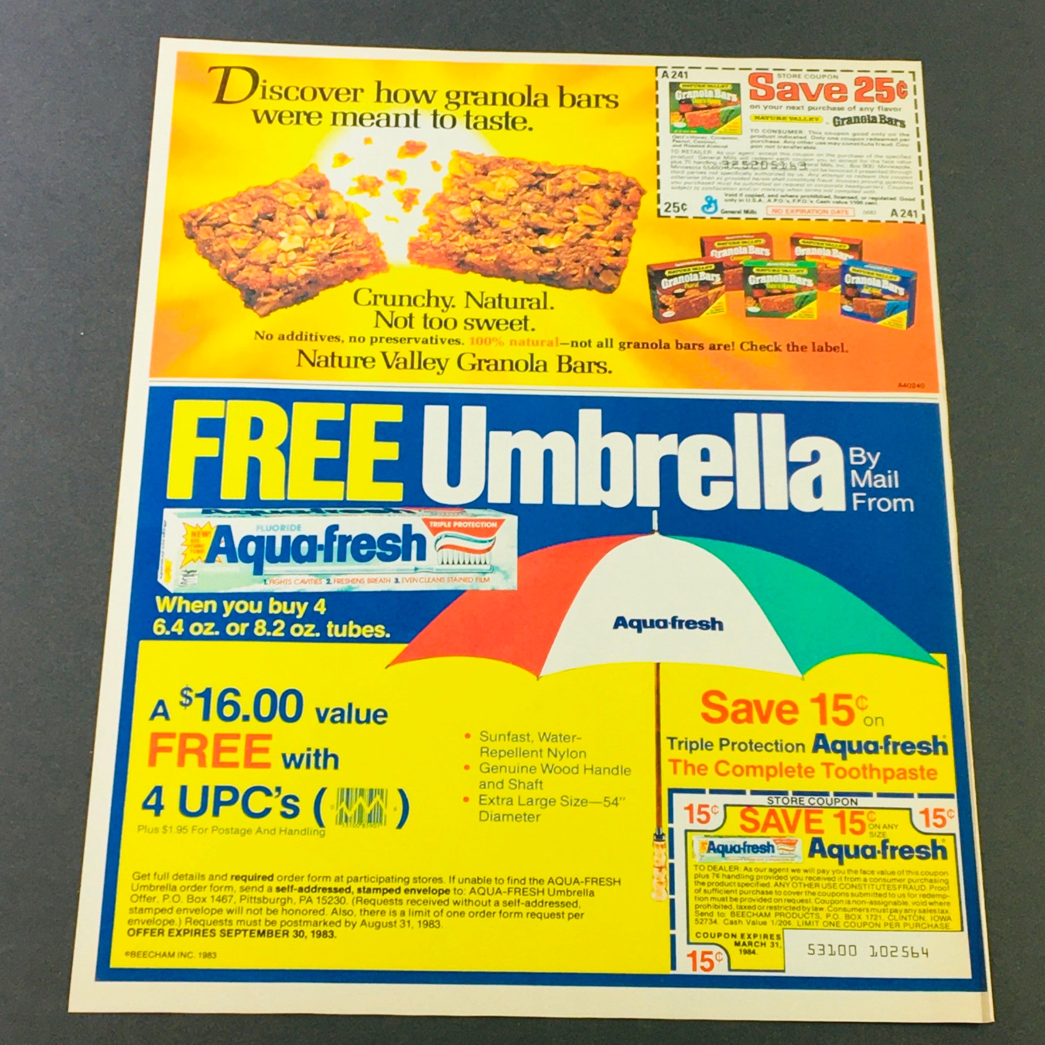 VTG Retro 1984 General Mills Trix Frosted Corn Puffs & Aqua-Fresh Ad Coupon