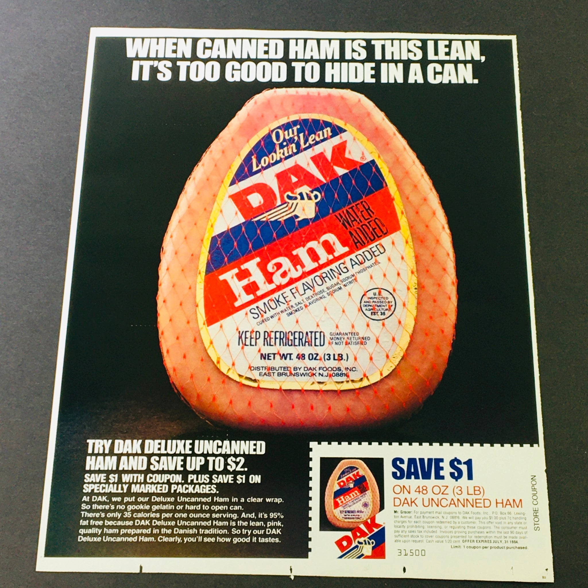 VTG Retro 1984 Dak Uncanned Ham & Ruffles Half Pounder Potato Chips Ad Coupon