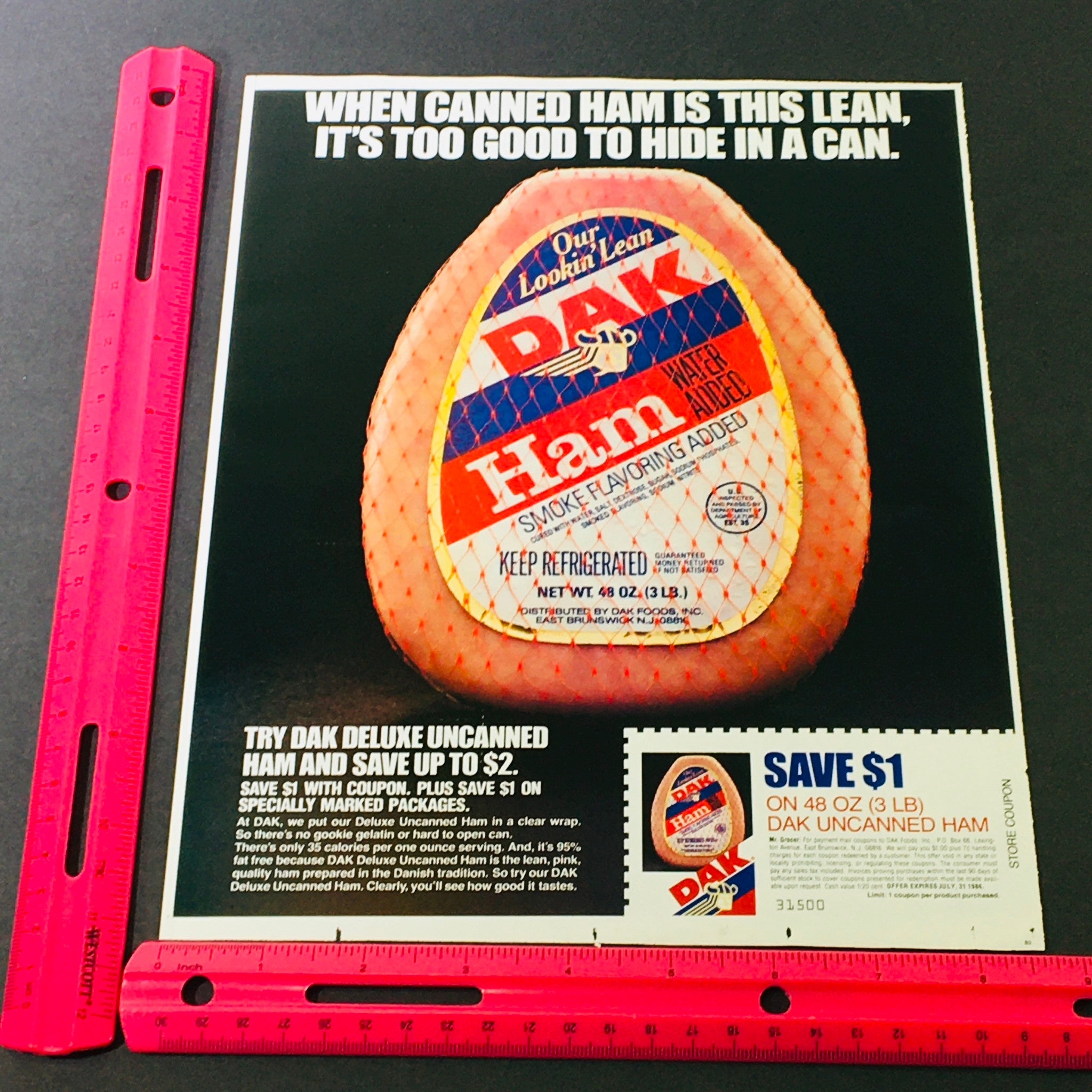 VTG Retro 1984 Dak Uncanned Ham & Ruffles Half Pounder Potato Chips Ad Coupon