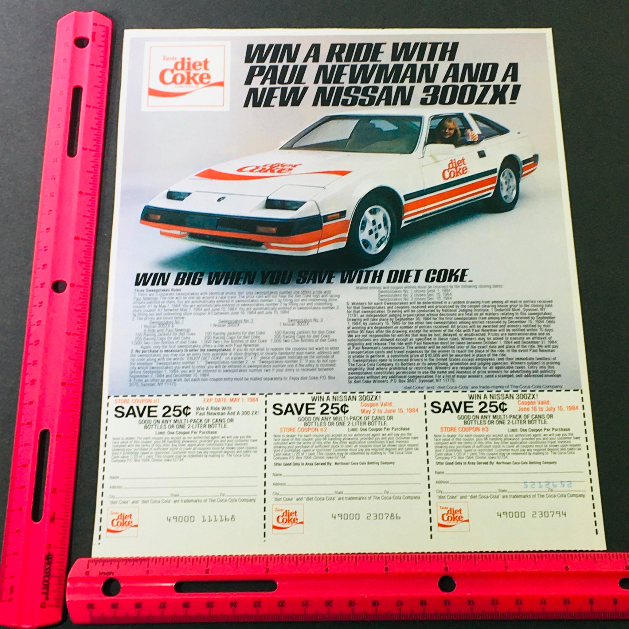 VTG Retro 1984 Diet Coke Win Nissan 300ZX & Minute Maid Fruit Punch Ad Coupon