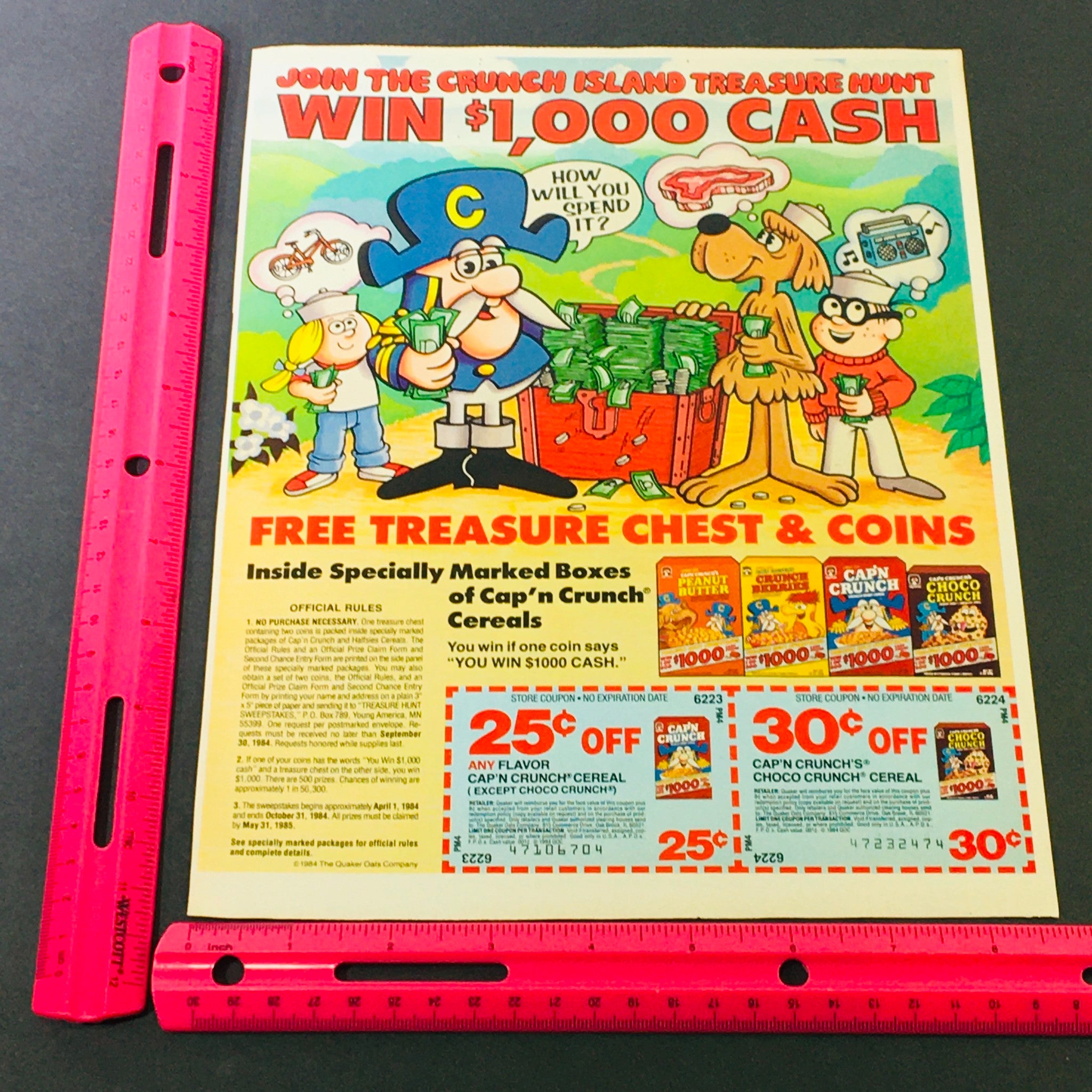 VTG Retro 1984 Quaker Oats The Crunch Island Treasure Hunt Cereals Ad Coupon