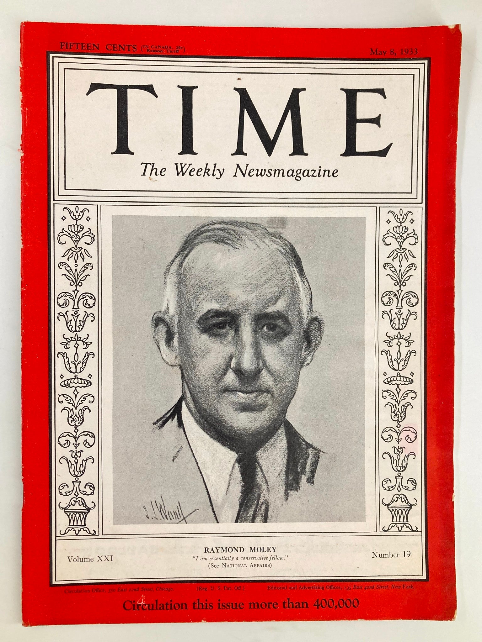 VTG Time Magazine May 8 1933 Vol 21 #19 Raymond Moley A Conservative Fellow