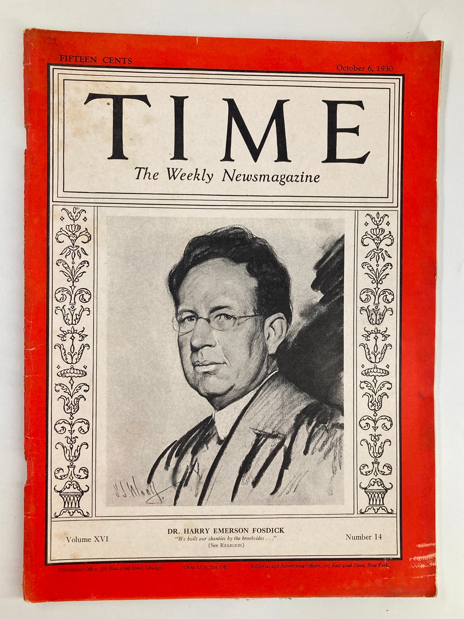 VTG Time Magazine October 6 1930 Vol 16 No. 14 Dr. Harry Emerson Fosdick