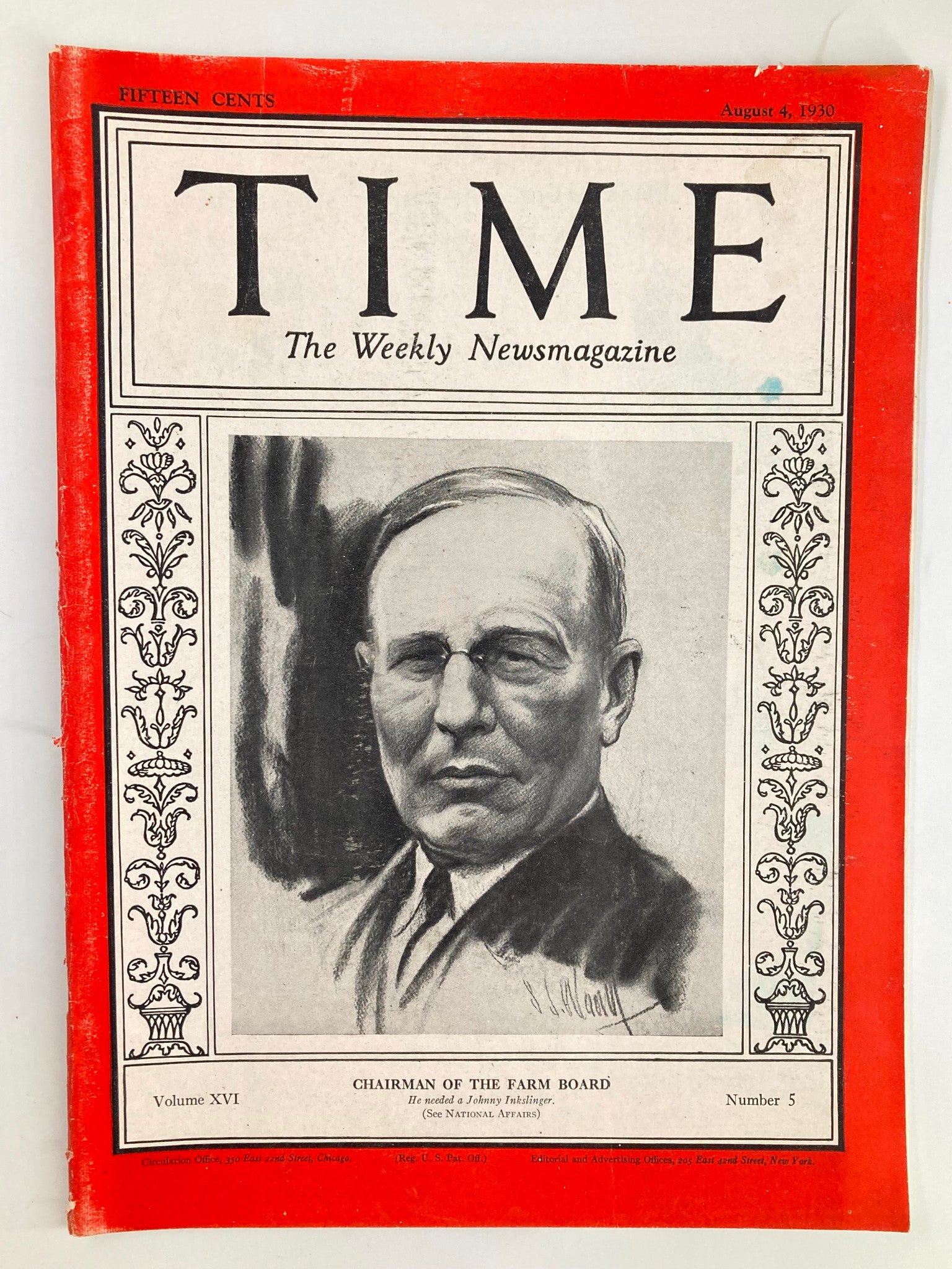 VTG Time Magazine August 4 1930 Vol 16 No. 5 Alexander Legge Farm Board Chairman