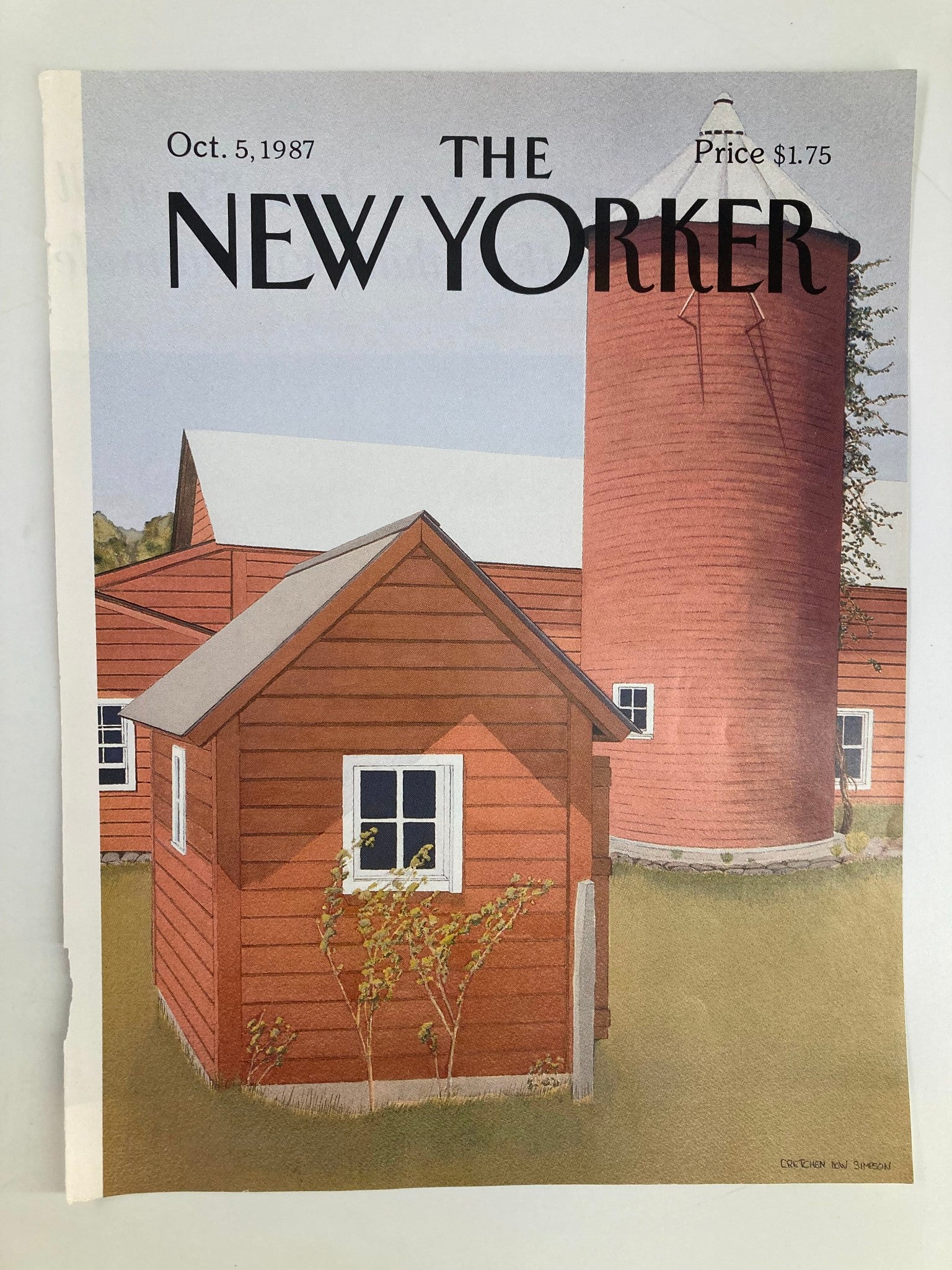 COVER ONLY The New Yorker October 5 1987 Red Barn by Gretchen Dow Simpson