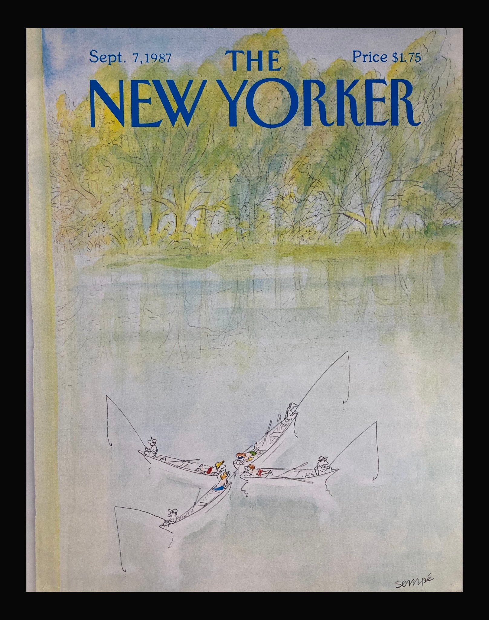 COVER ONLY The New Yorker September 7 1987 Fishing in the Lake by J. J. Sempe