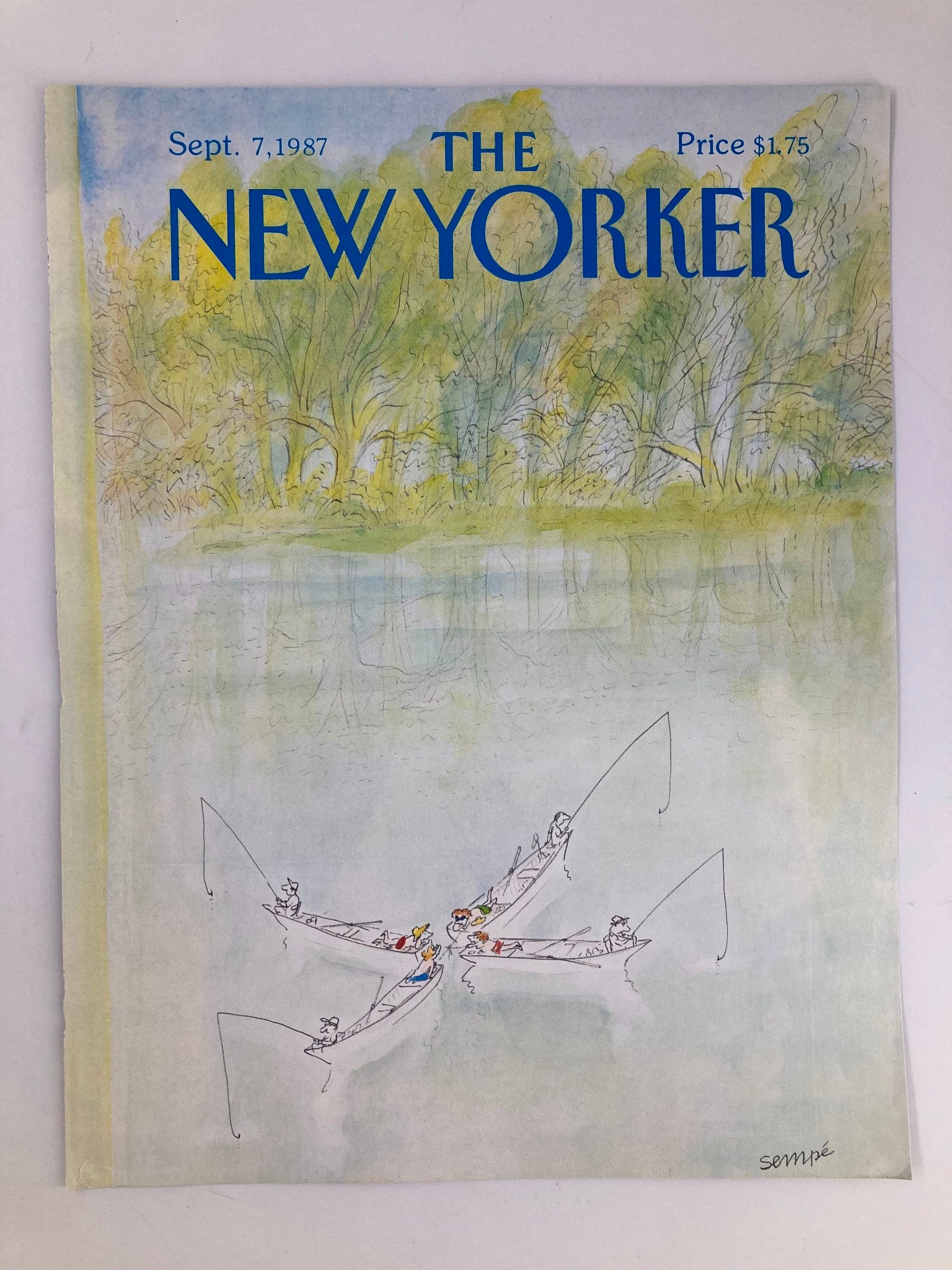 COVER ONLY The New Yorker September 7 1987 Fishing in the Lake by J. J. Sempe