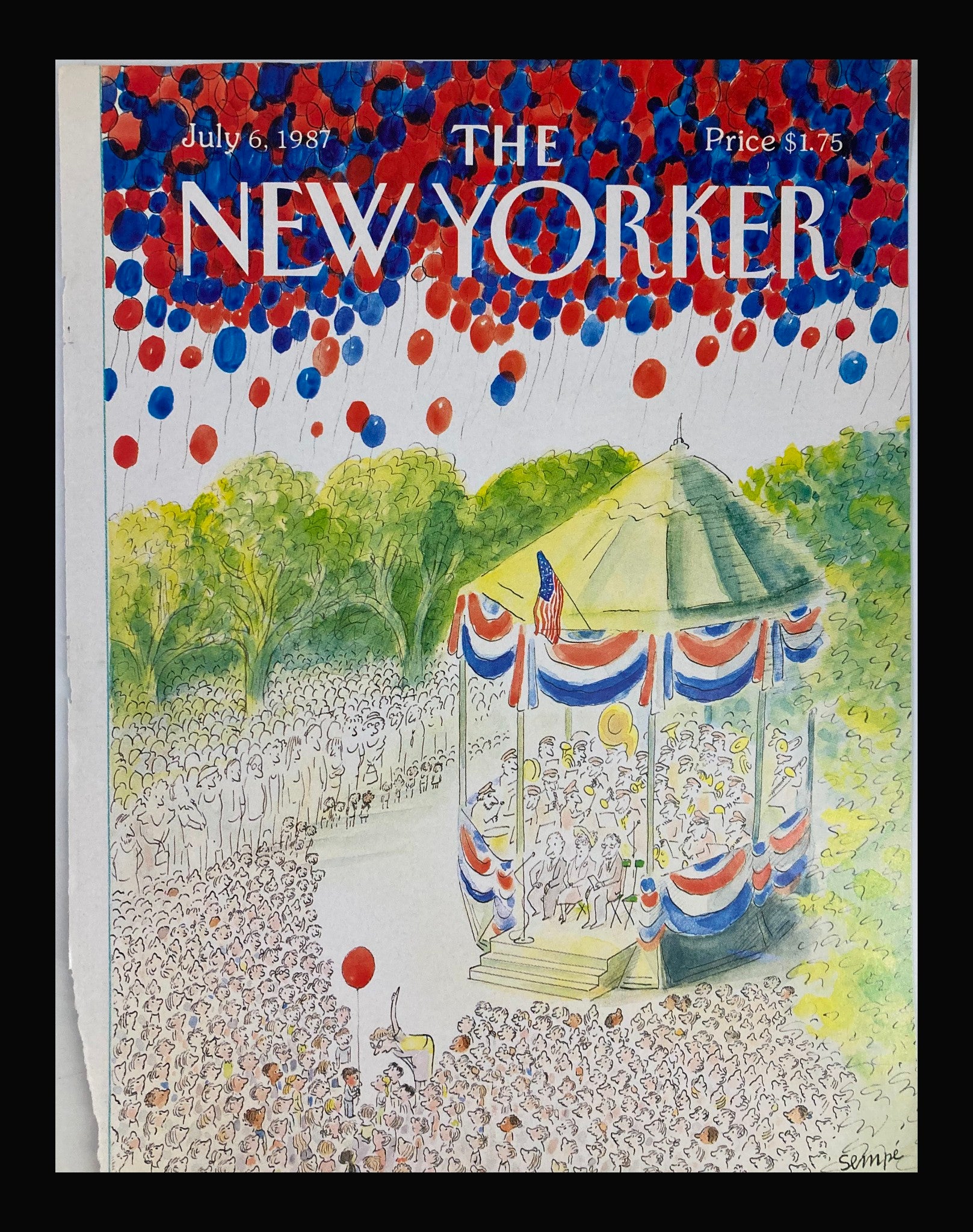 COVER ONLY The New Yorker July 6 1987 Can't Let Go of the Balloon by J. J. Sempe