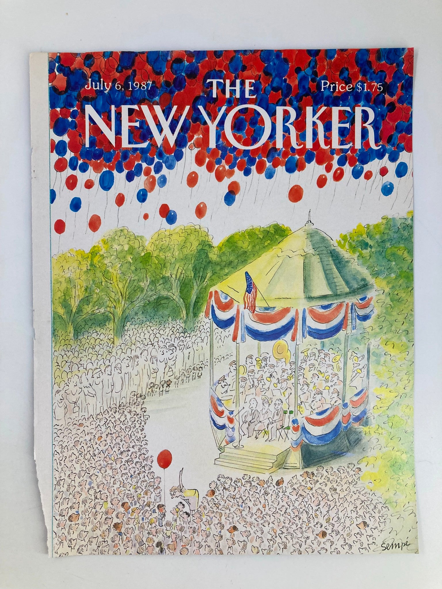 COVER ONLY The New Yorker July 6 1987 Can't Let Go of the Balloon by J. J. Sempe