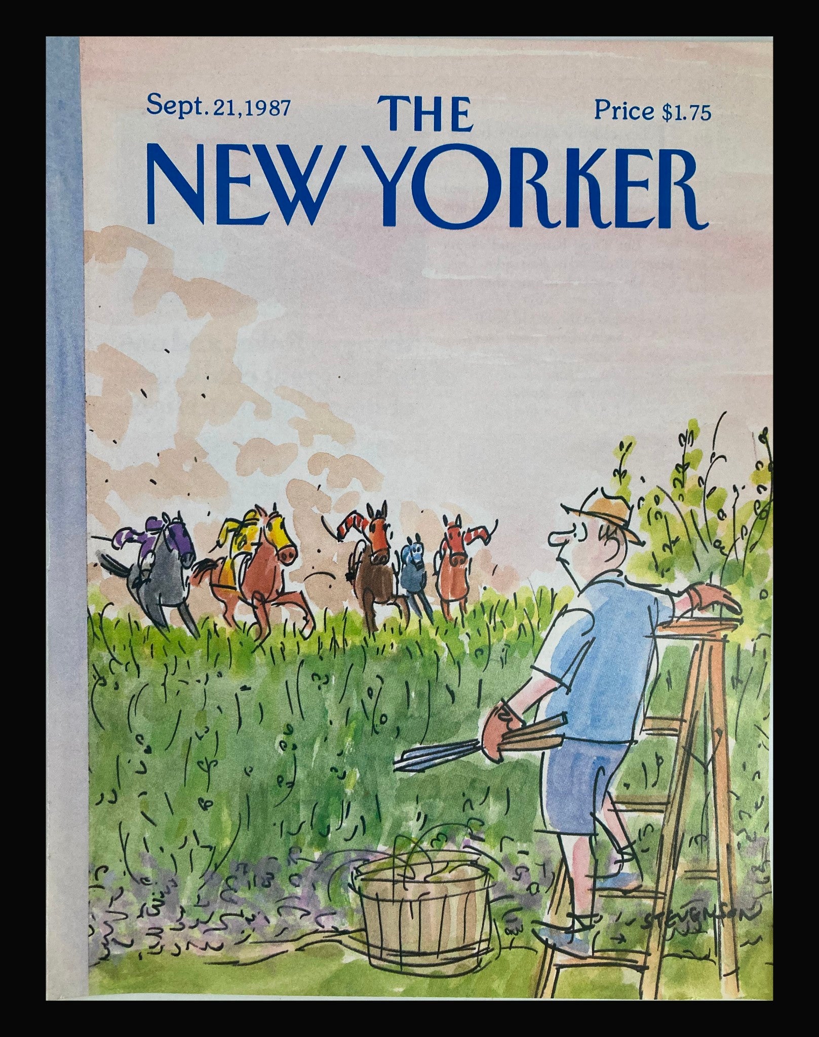 COVER ONLY The New Yorker September 21 1987 The Horsemen by James Stevenson