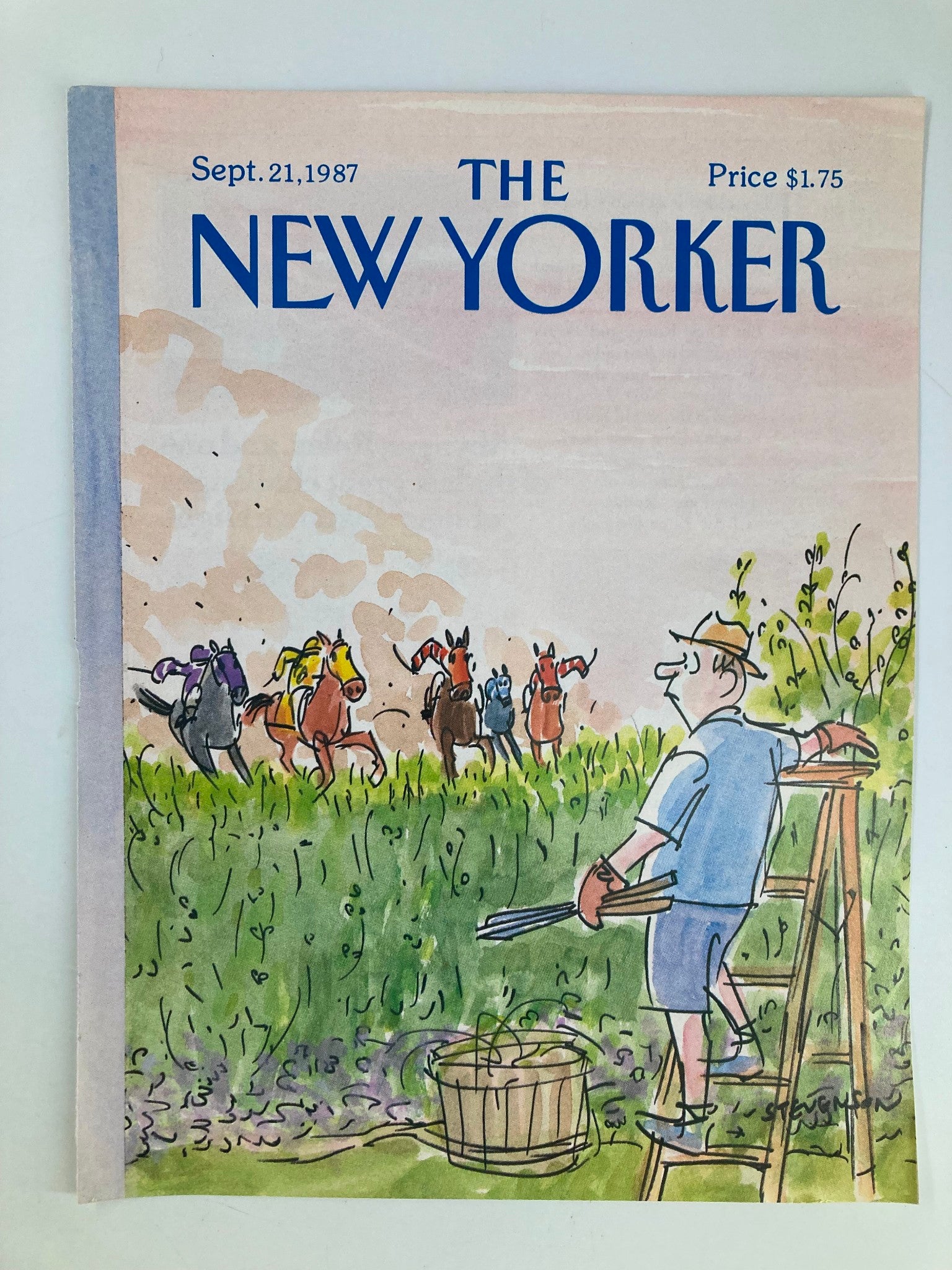 COVER ONLY The New Yorker September 21 1987 The Horsemen by James Stevenson